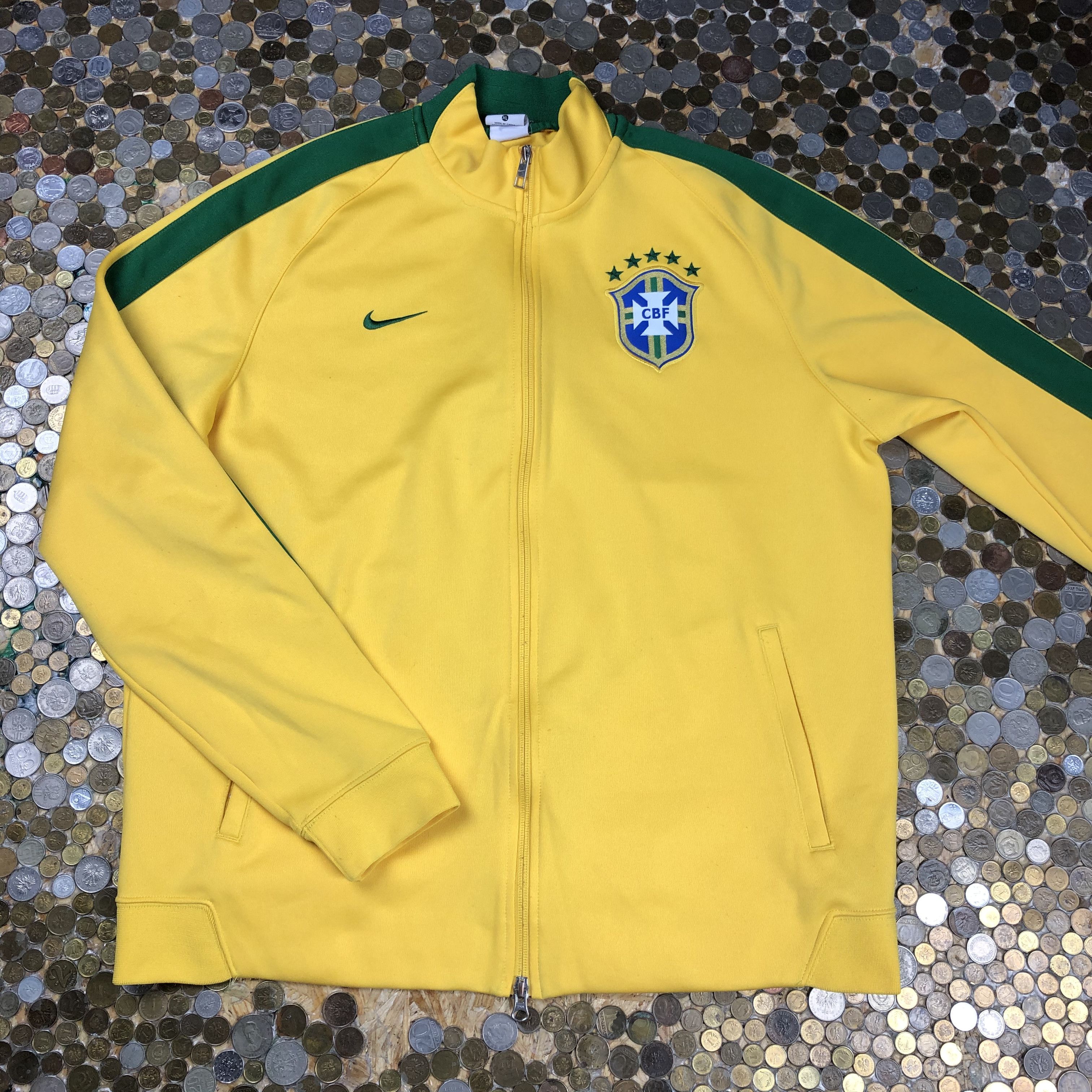 image of Nike Brasil Vintage Zip Sweatshirt Tracksuit in Yellow, Men's (Size XL)