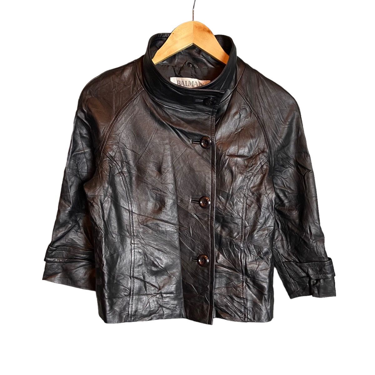 Balmain × Vintage Vintage Balmain Paris Cropped Leather Jacket / Bomber Size S / US 4 / IT 40 - 1 Thumbnail