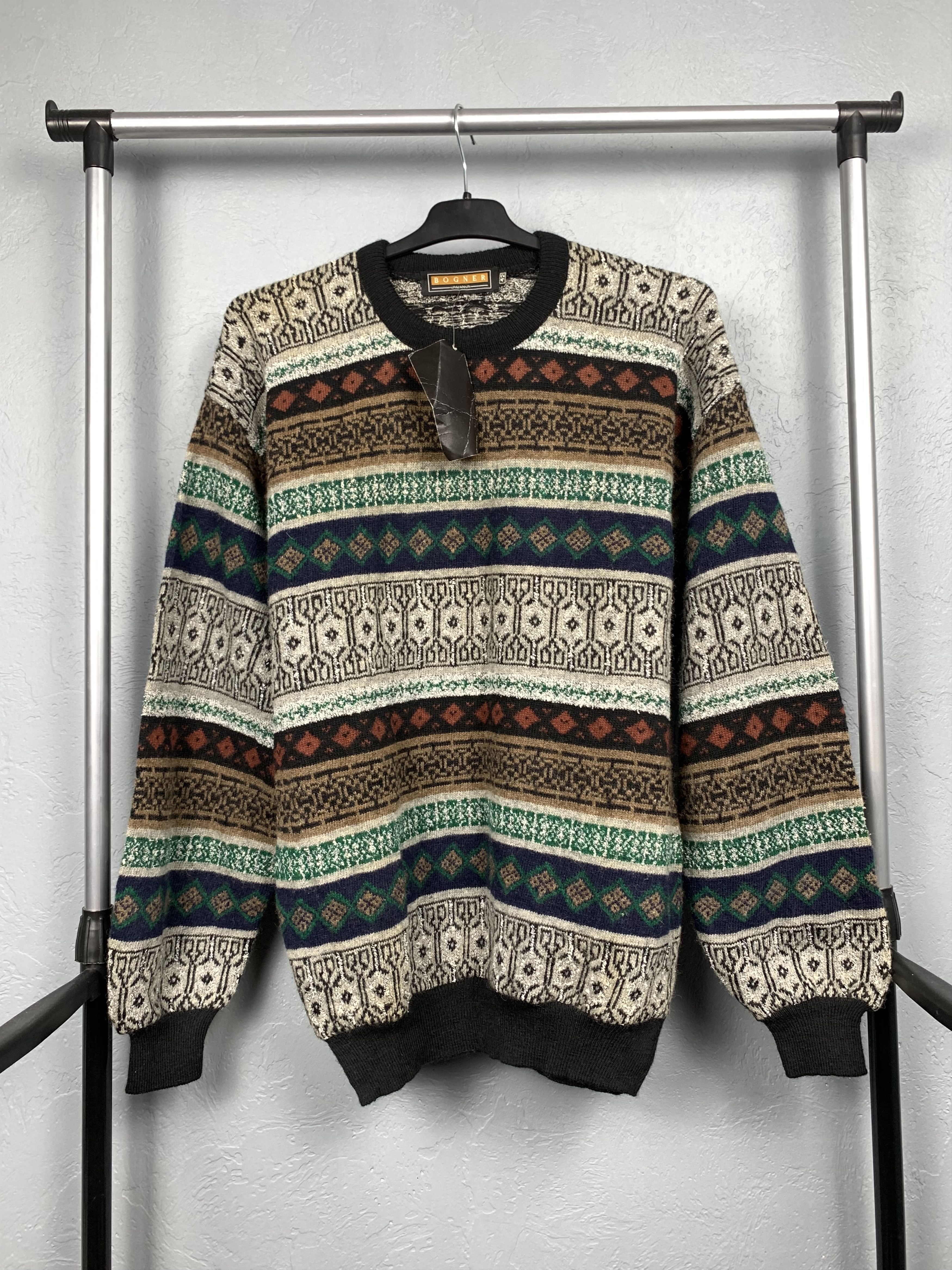 Bogner × Vintage NEW Bogner Coloured Cable Knit Mens Sweater Size US L / EU 52-54 / 3 - 1 Thumbnail