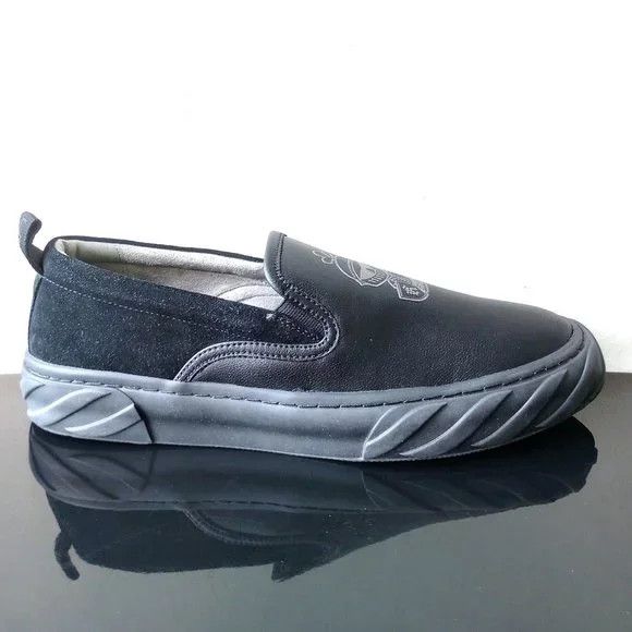 KARL LAGERFELD PARIS Men's Recycled Leather Logo Slip-Ons