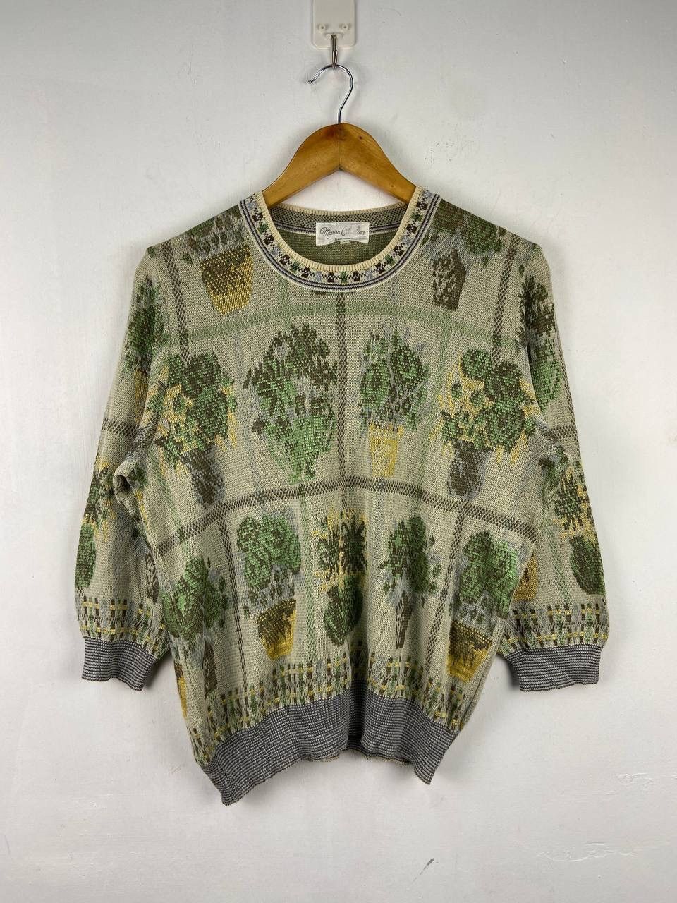 Aran Isles Knitwear Vintage 90s Marisa Christina Sweater Knitwear Floran Pattern Size US L / EU 52-54 / 3 - 1 Thumbnail