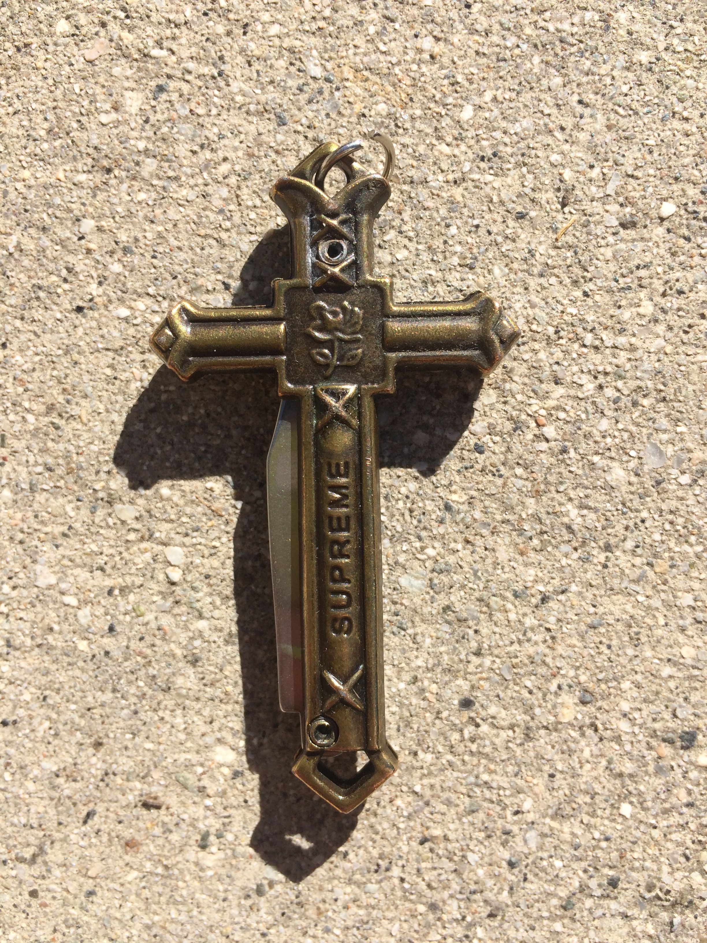 Supreme Jesus Crucifix Cross Pocket Folding Knife Keychain Chain