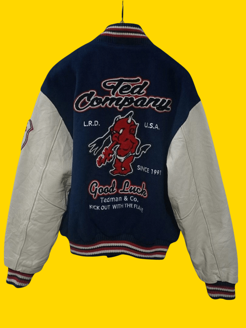 image of Limited Edition Tedman 'good Luck' Stadium Varsity Jacket in Navy, Men's (Size Large)