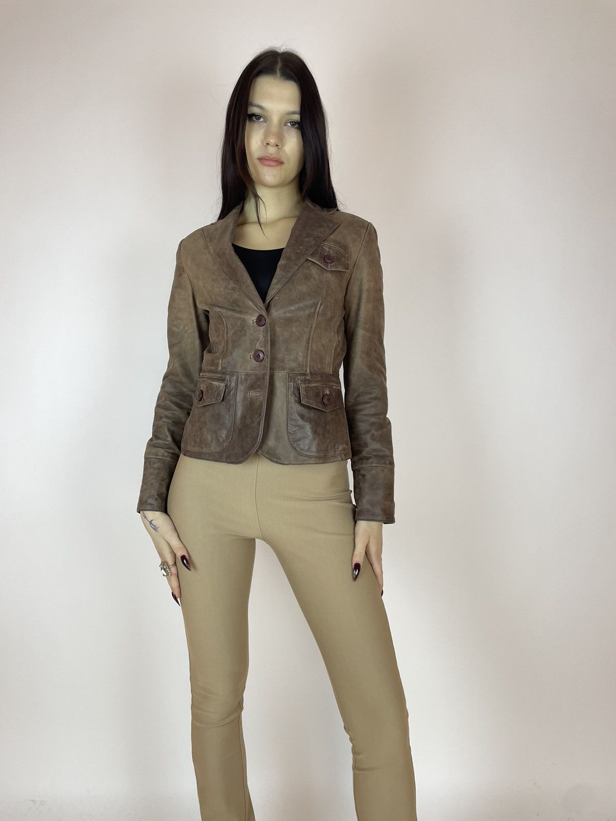 Vintage Vintage leather Blazer elegant brown jacket Womens size 34 Size S / US 4 / IT 40 - 1 Thumbnail