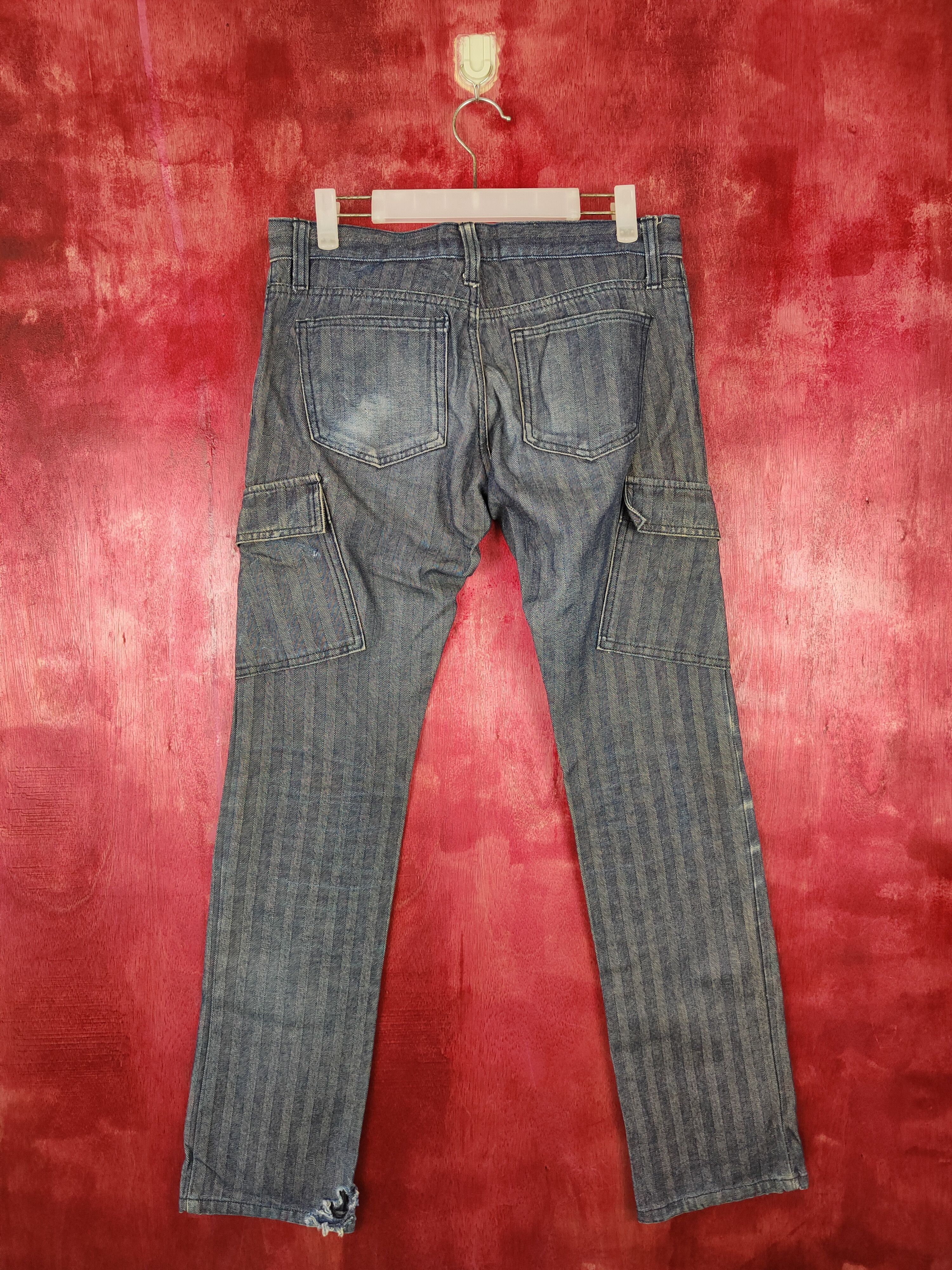 Japanese Brand Acoustic Blue stripe utility Cargo Pants #4893 Size US 31 - 7 Thumbnail
