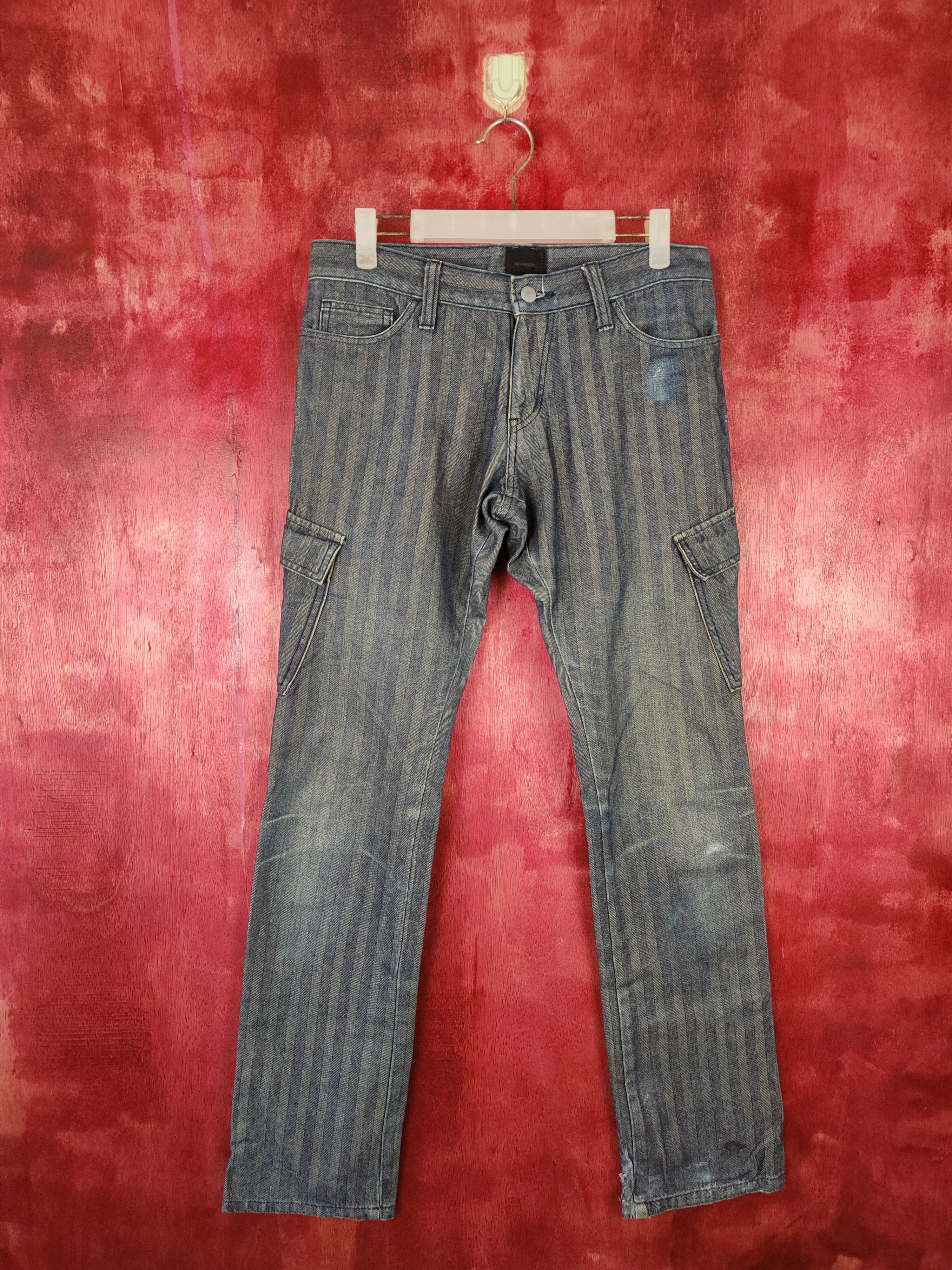 Japanese Brand Acoustic Blue stripe utility Cargo Pants #4893 Size US 31 - 1 Thumbnail
