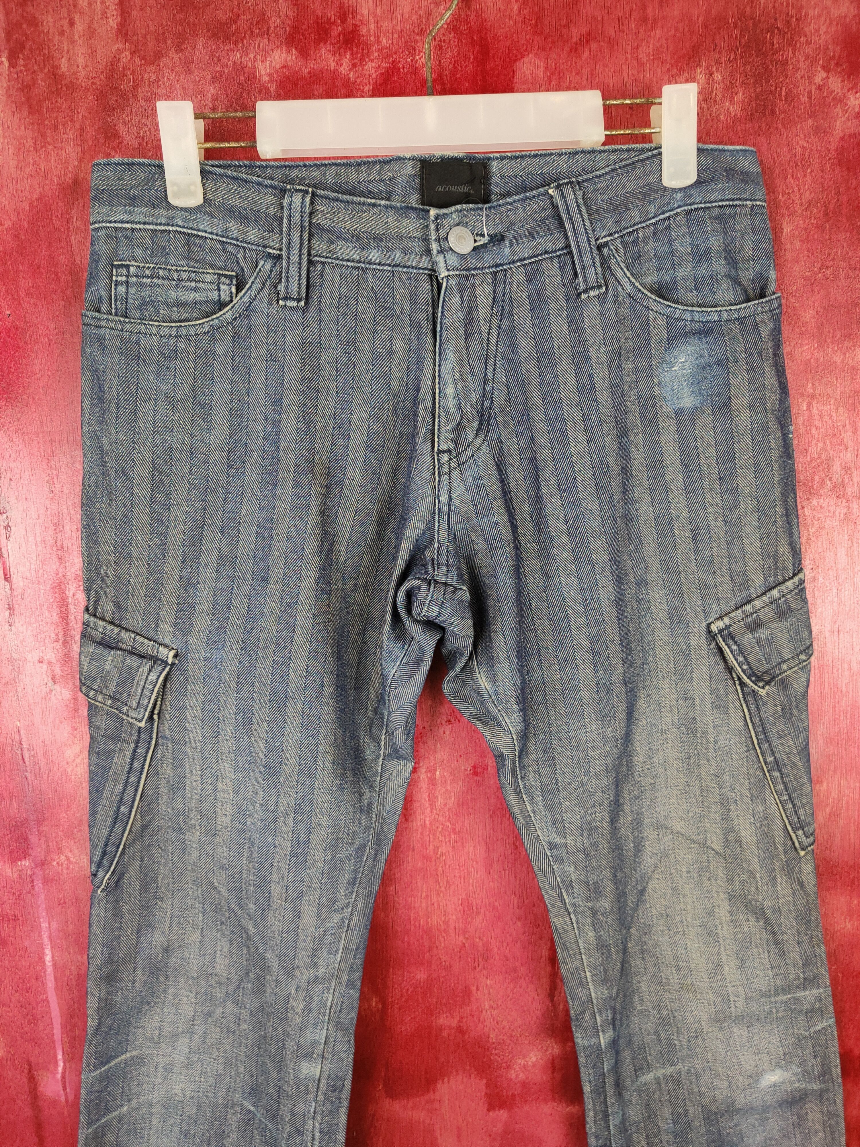 Japanese Brand Acoustic Blue stripe utility Cargo Pants #4893 Size US 31 - 2 Thumbnail
