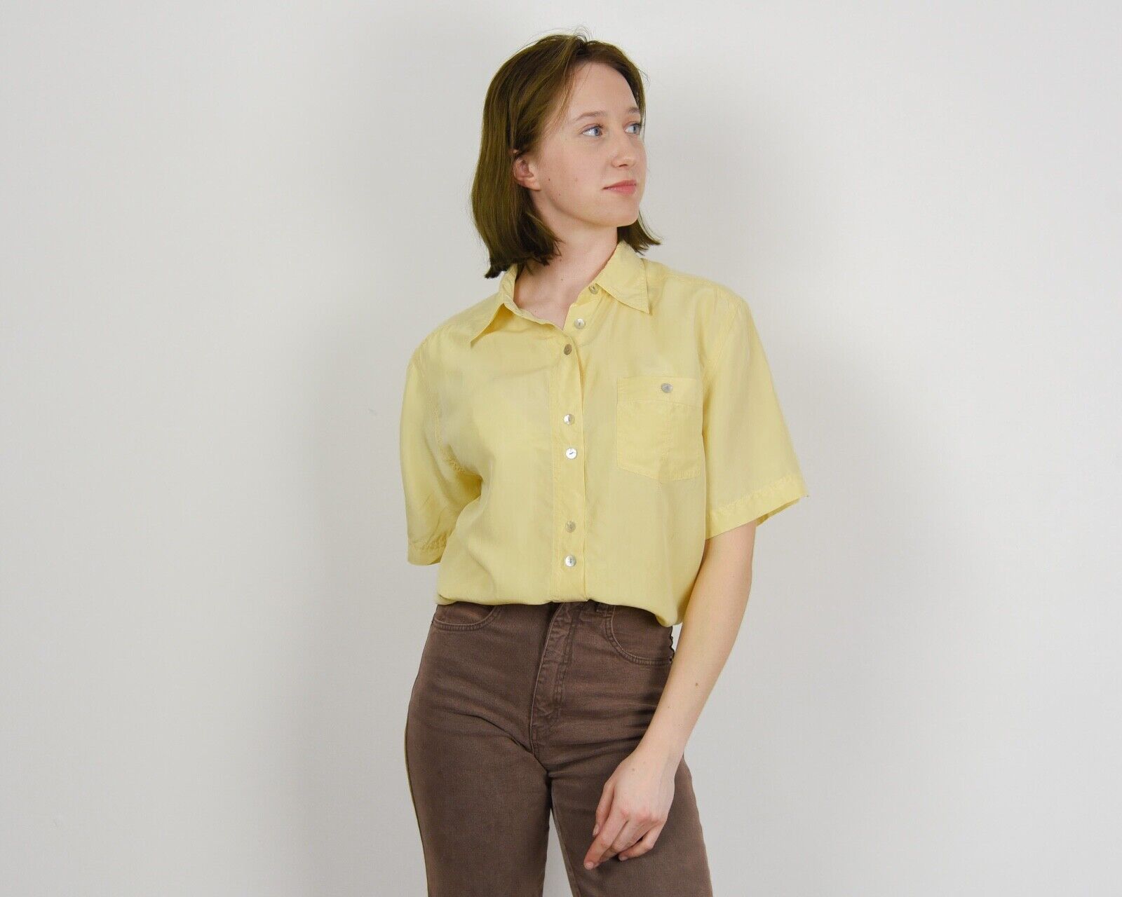 Other × Vintage 90's Womens Pure Silk Blouse Shirt Button Short Sleeves Size M / US 6-8 / IT 42-44 - 4 Thumbnail