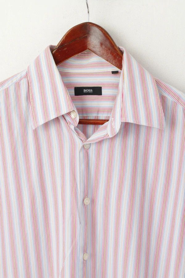 Hugo Boss Hugo Boss Men 41 16 L Casual Shirt Blue Pink Striped 6810 Size US L / EU 52-54 / 3 - 3 Thumbnail