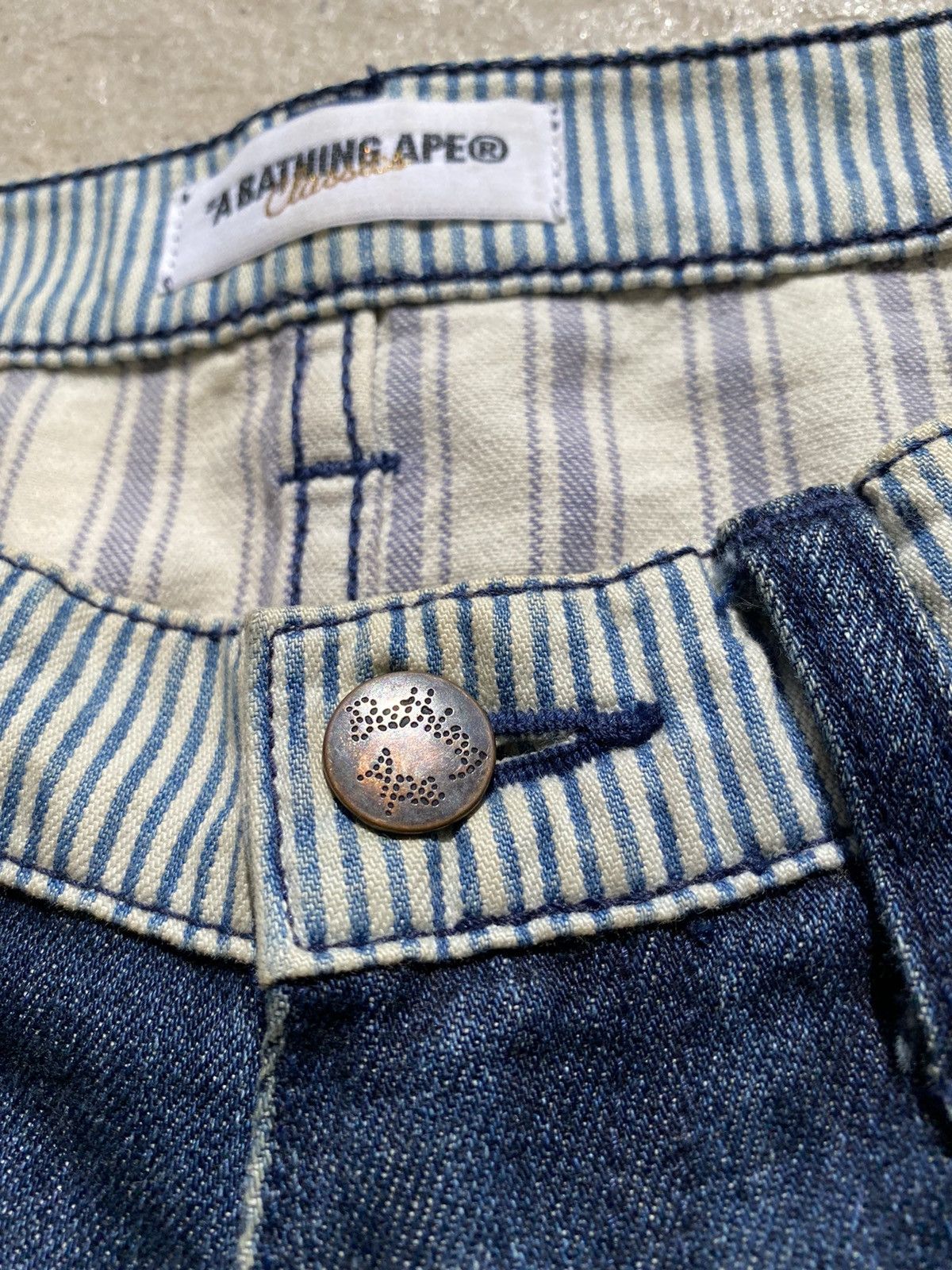 Bape × Nigo A Bathing Ape “BAPE” Hickory Stripe Denim Shorts Size US 32 / EU 48 - 3 Thumbnail