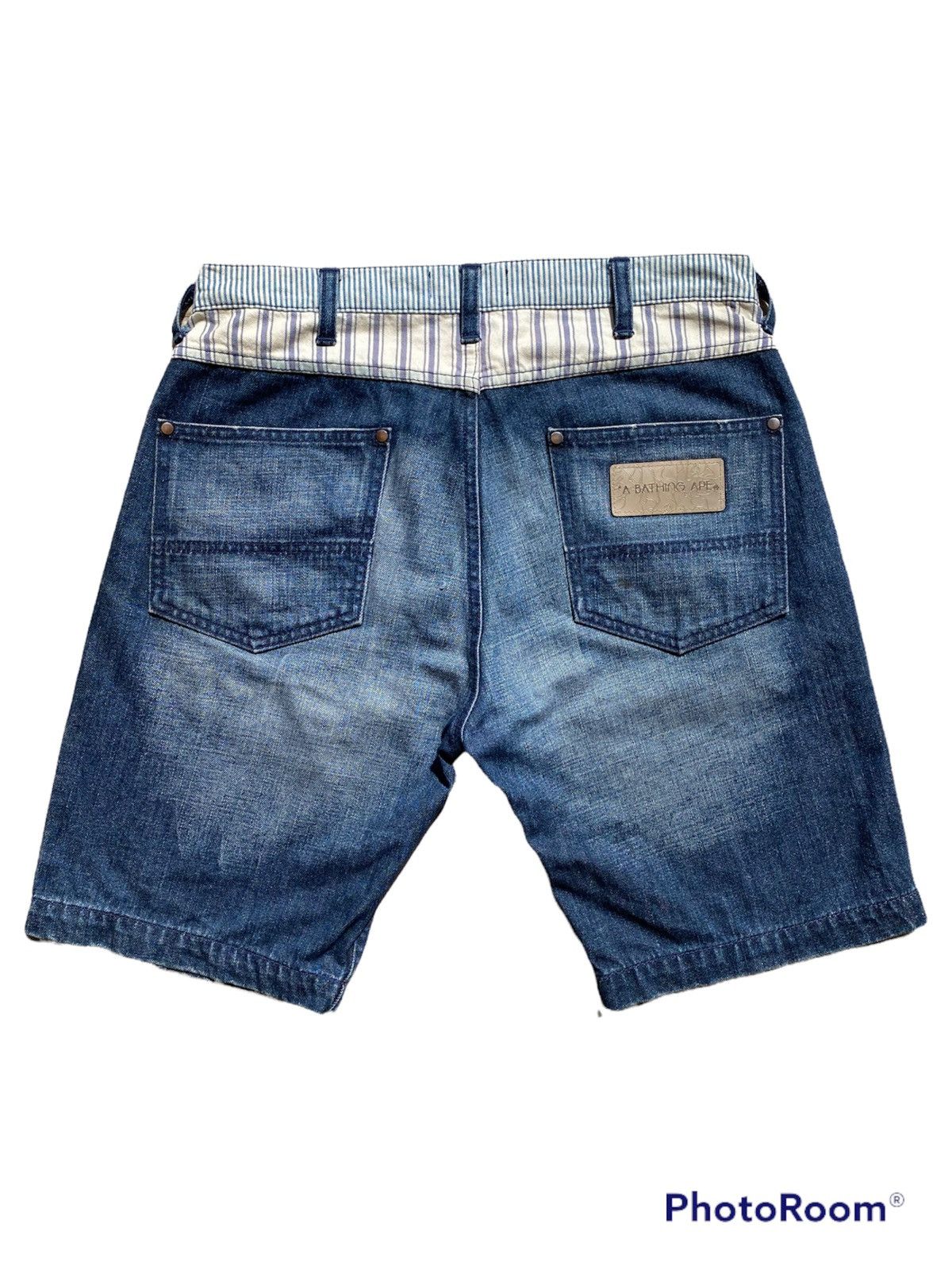 Bape × Nigo A Bathing Ape “BAPE” Hickory Stripe Denim Shorts Size US 32 / EU 48 - 2 Thumbnail