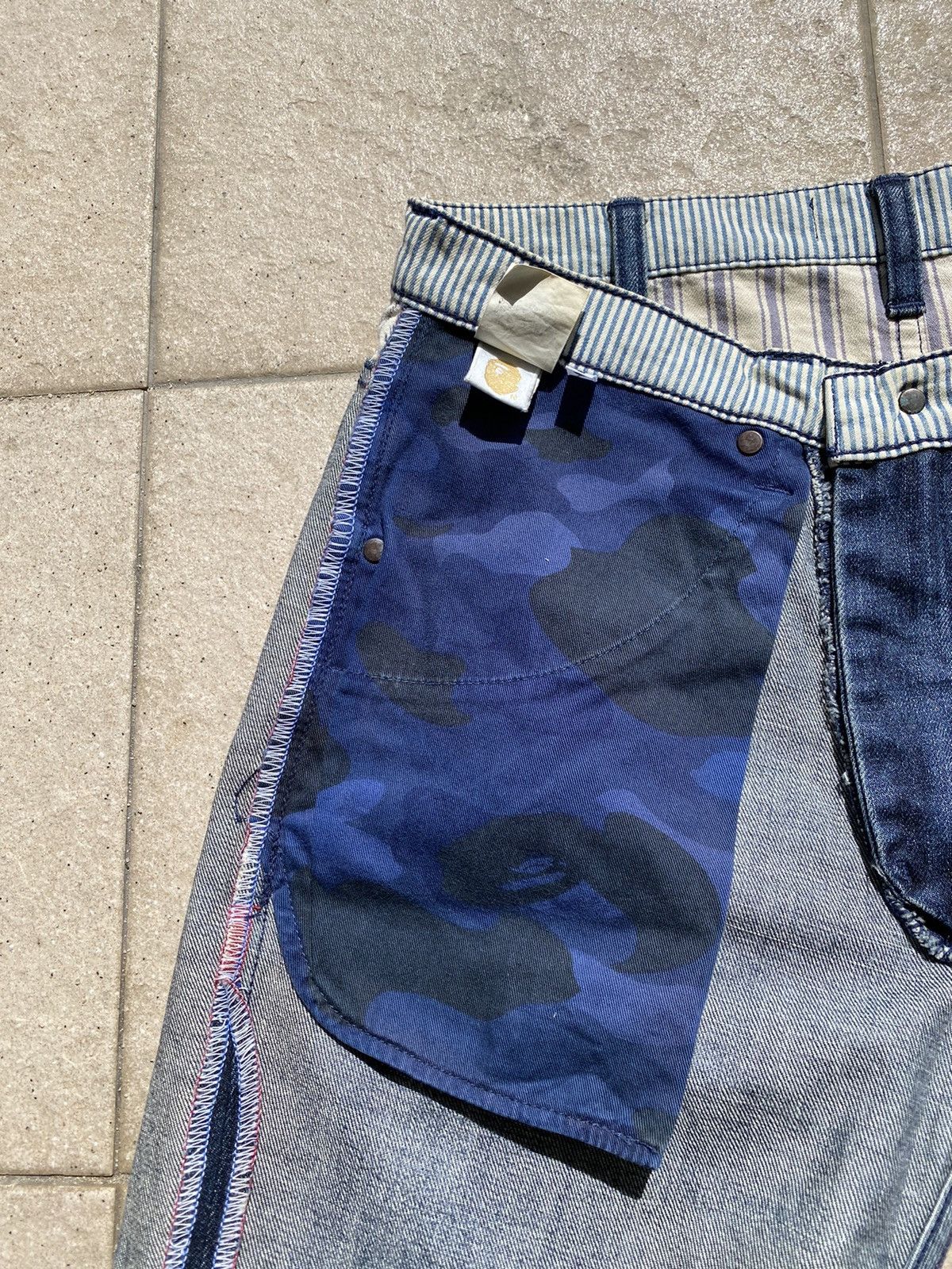 Bape × Nigo A Bathing Ape “BAPE” Hickory Stripe Denim Shorts Size US 32 / EU 48 - 14 Thumbnail