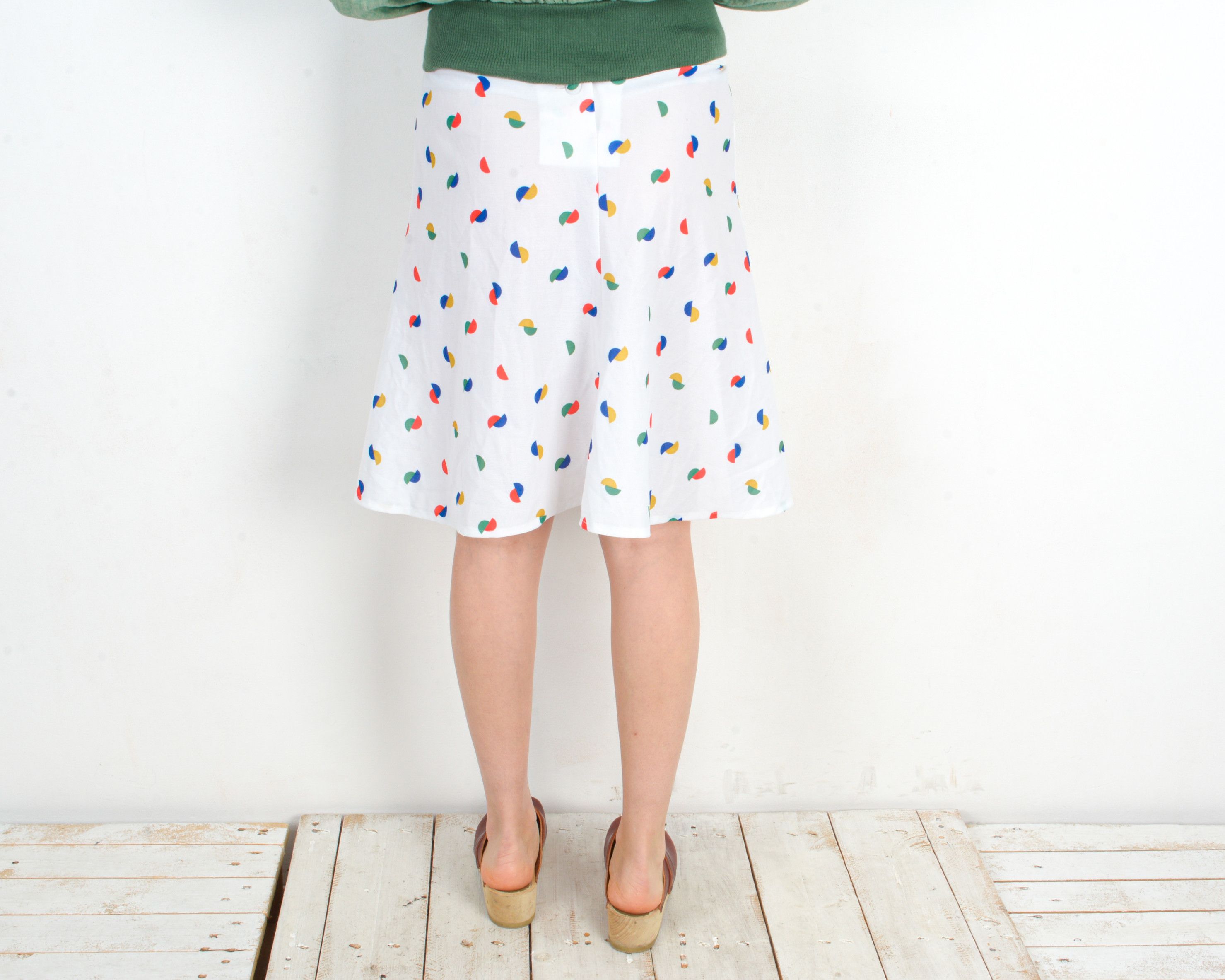 Other × Vintage 80s W31 Retro Midi A-Line Skirt Polka Dot Knee Lenght Funky Size 31" - 4 Thumbnail