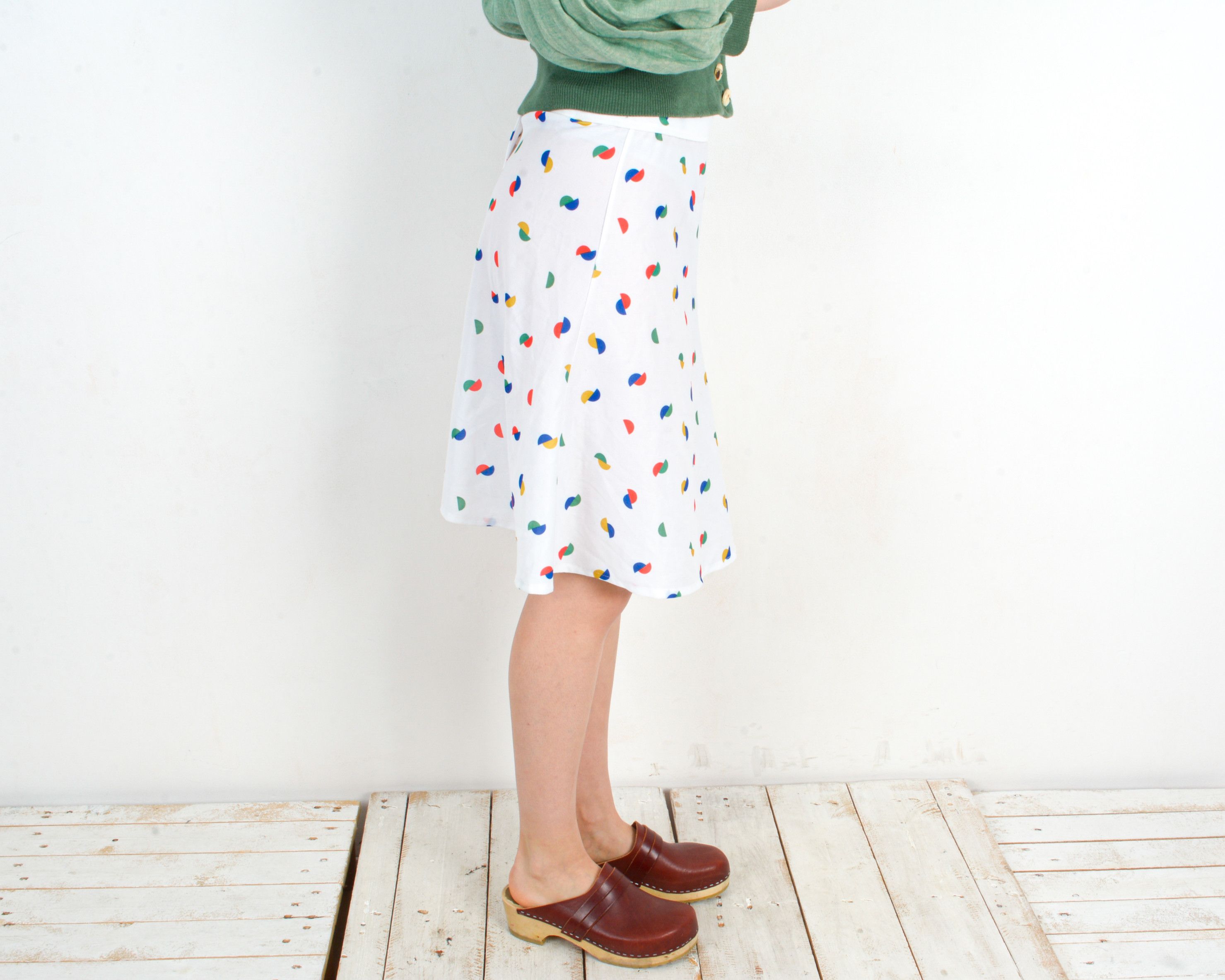 Other × Vintage 80s W31 Retro Midi A-Line Skirt Polka Dot Knee Lenght Funky Size 31" - 3 Thumbnail