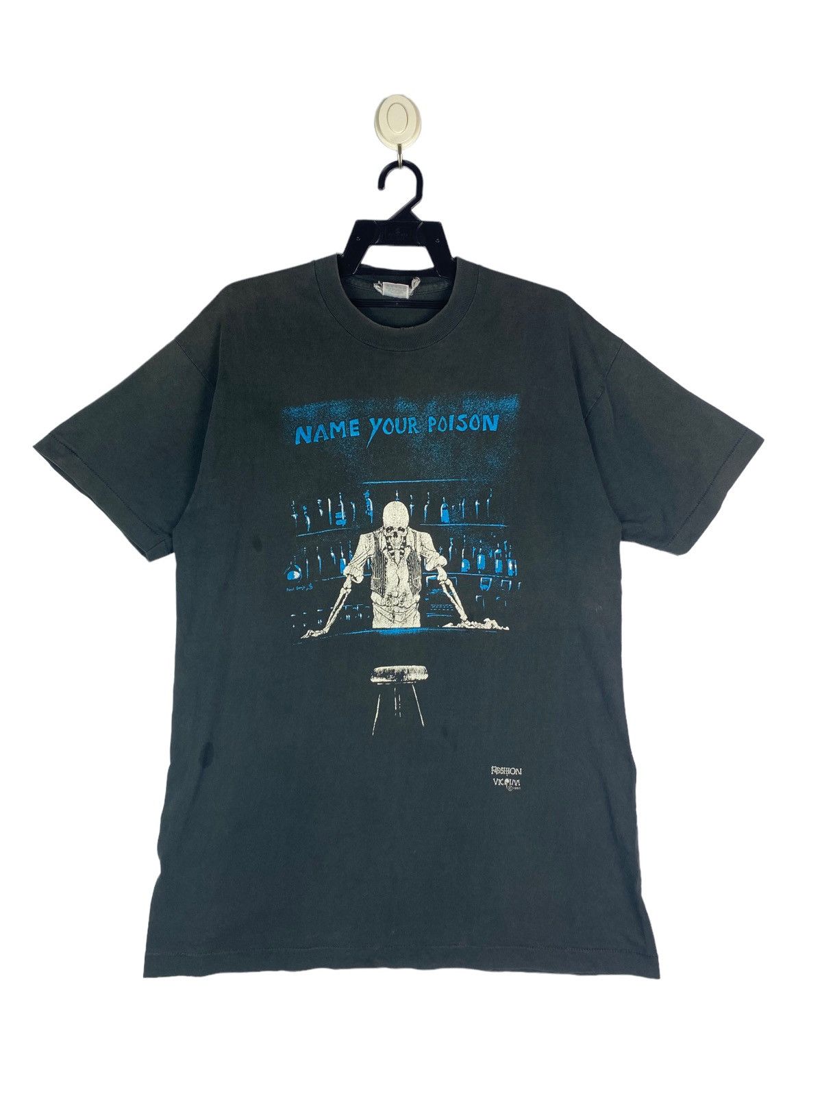 Fashion Victim × Vintage Vtg 1991 Name Your Poison skeleton bar waiter shirt Size US L / EU 52-54 / 3 - 1 Thumbnail