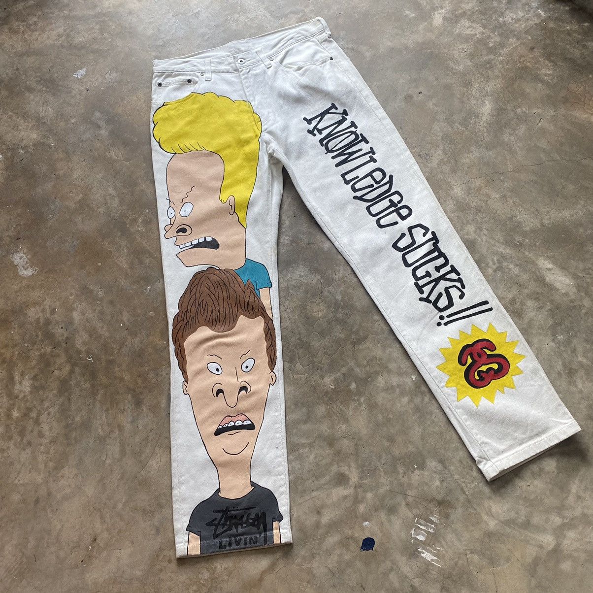 Custom Beavis & Butthead x stussy custom hand painted jeans | Grailed