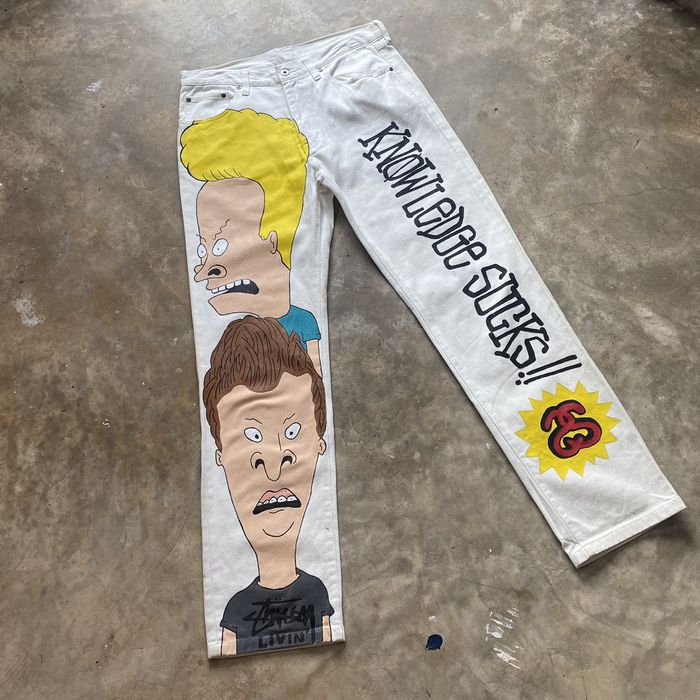 Custom Beavis & Butthead x stussy custom hand painted jeans | Grailed