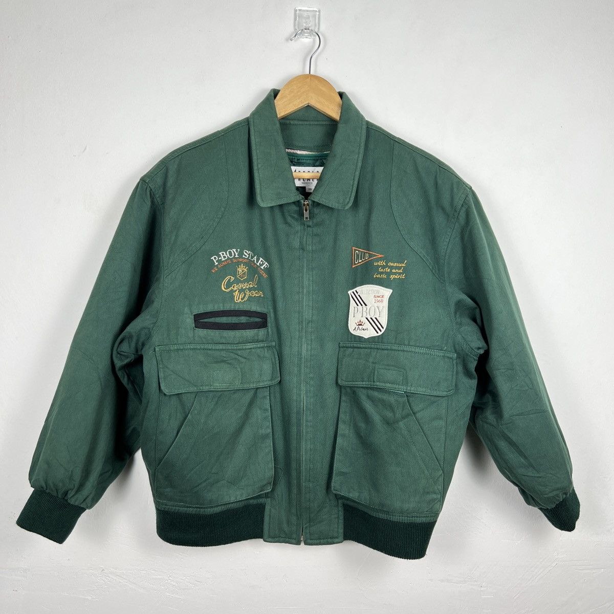 image of Vintage Arnold Palmer Quilted Lining Multi Pocket Bomber in Green, Men's (Size Small)