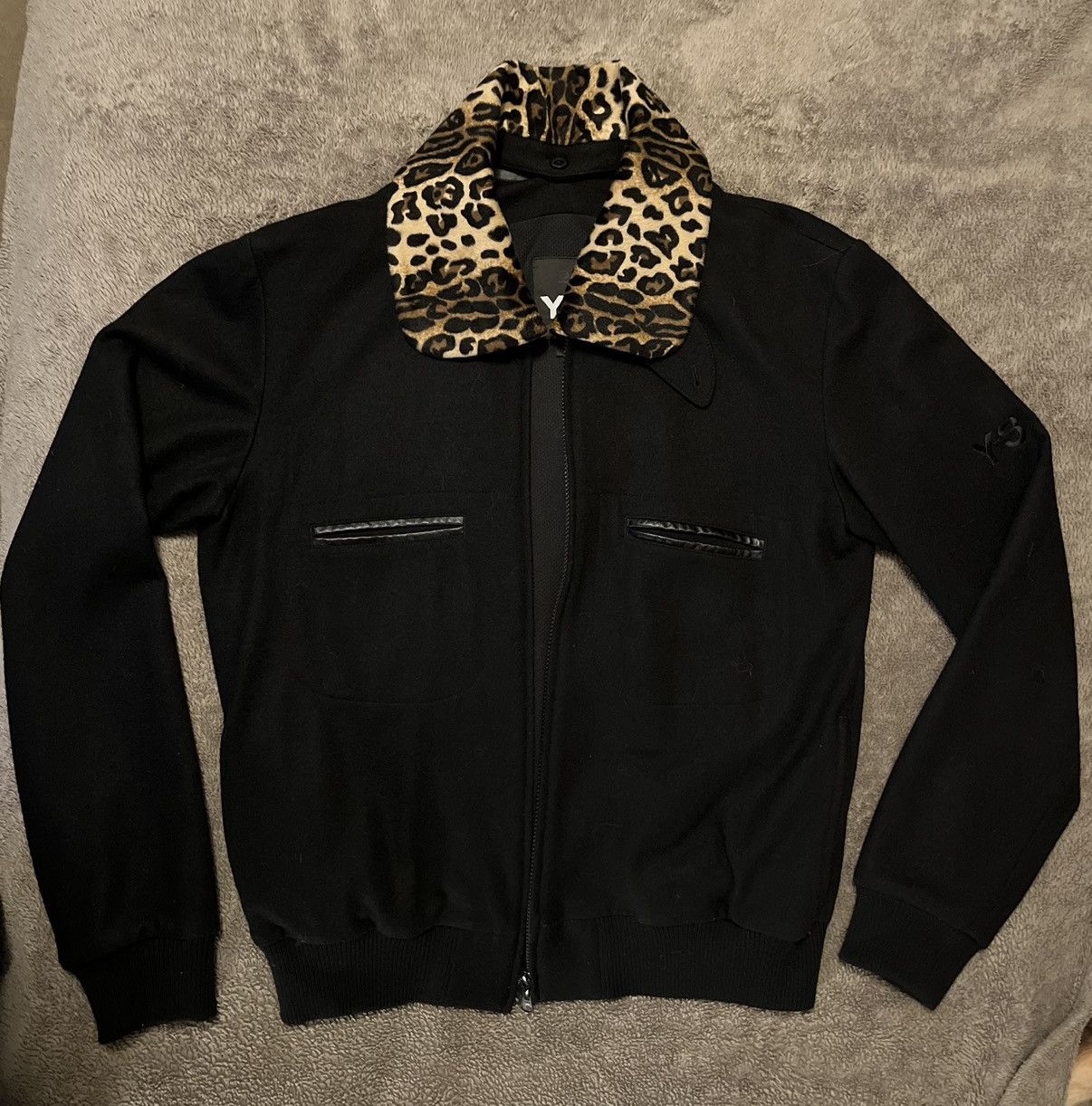 Y-3 Removable Leopard Collar Wool Jacket Size Medium RARE