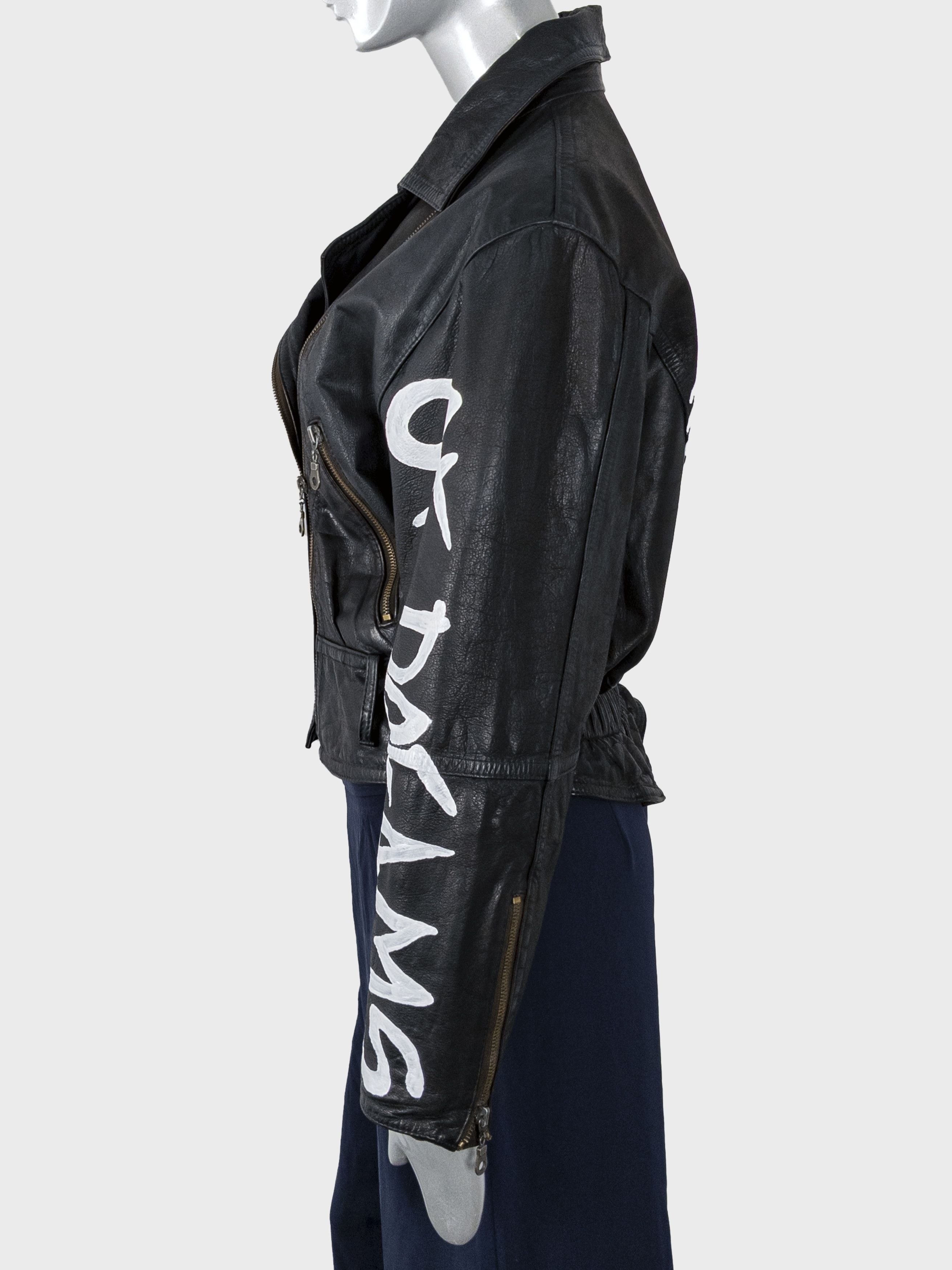 Vintage Vtg Custom Painted Leather Biker Jacket Punk Streetwear Size M / US 6-8 / IT 42-44 - 9 Thumbnail