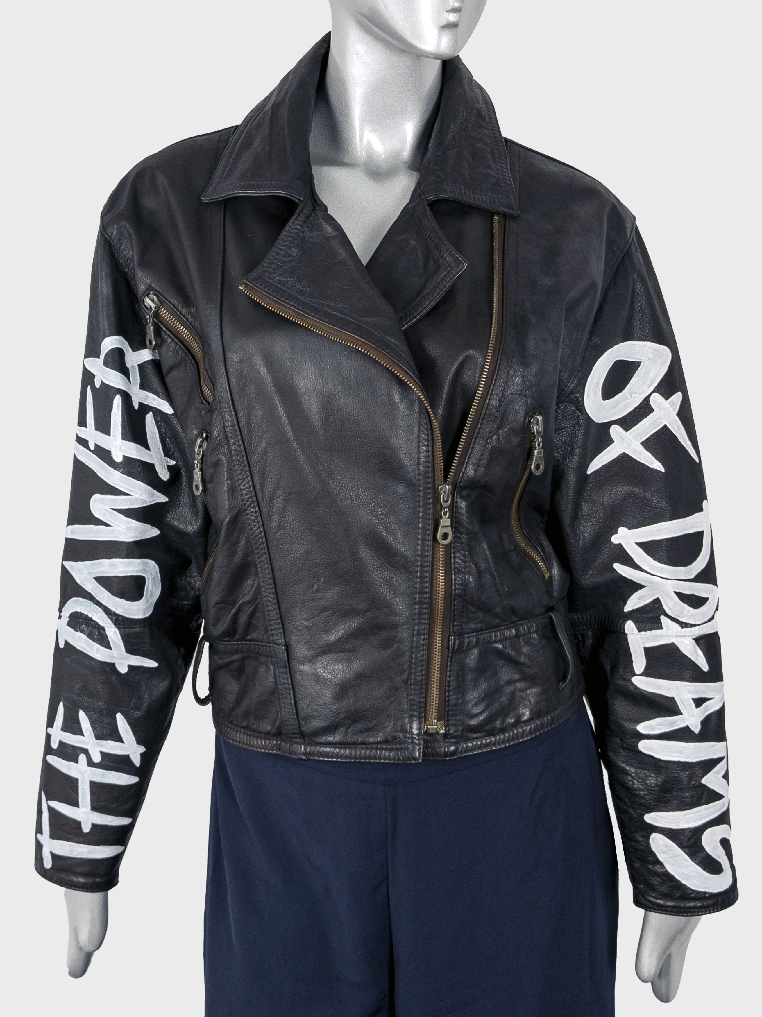 Vintage Vtg Custom Painted Leather Biker Jacket Punk Streetwear Size M / US 6-8 / IT 42-44 - 7 Thumbnail