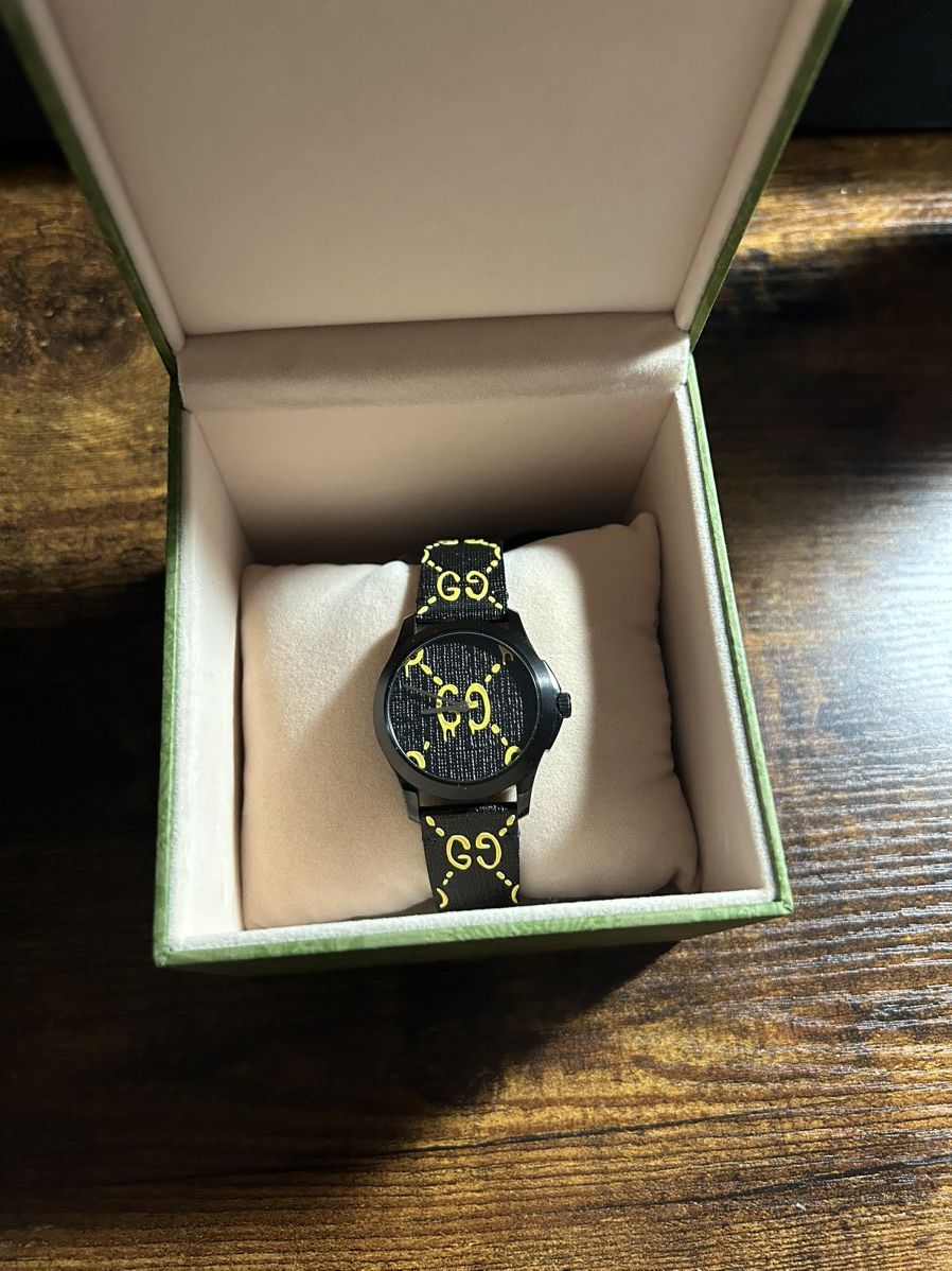 image of Gucci - G - Timeless Ghost Quartz Watch in Black/Yellow, Men's (Size 38)