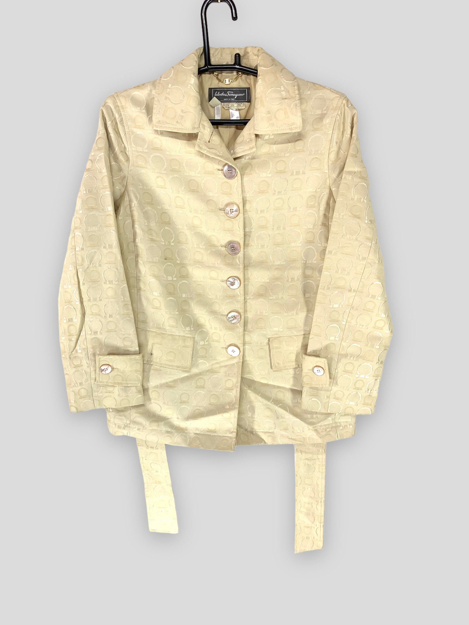 Salvatore ferragamo monogram pattern belted coat