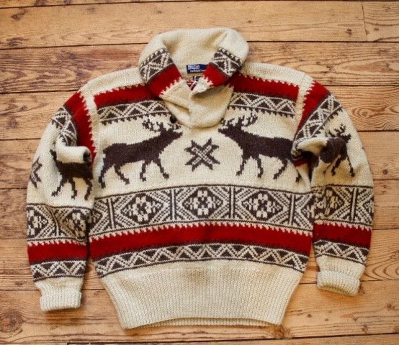 Polo Ralph Lauren Vintage Polo Ralph Lauren Reindeer Shawl Wool Sweater Size US XL / EU 56 / 4 - 10 Thumbnail