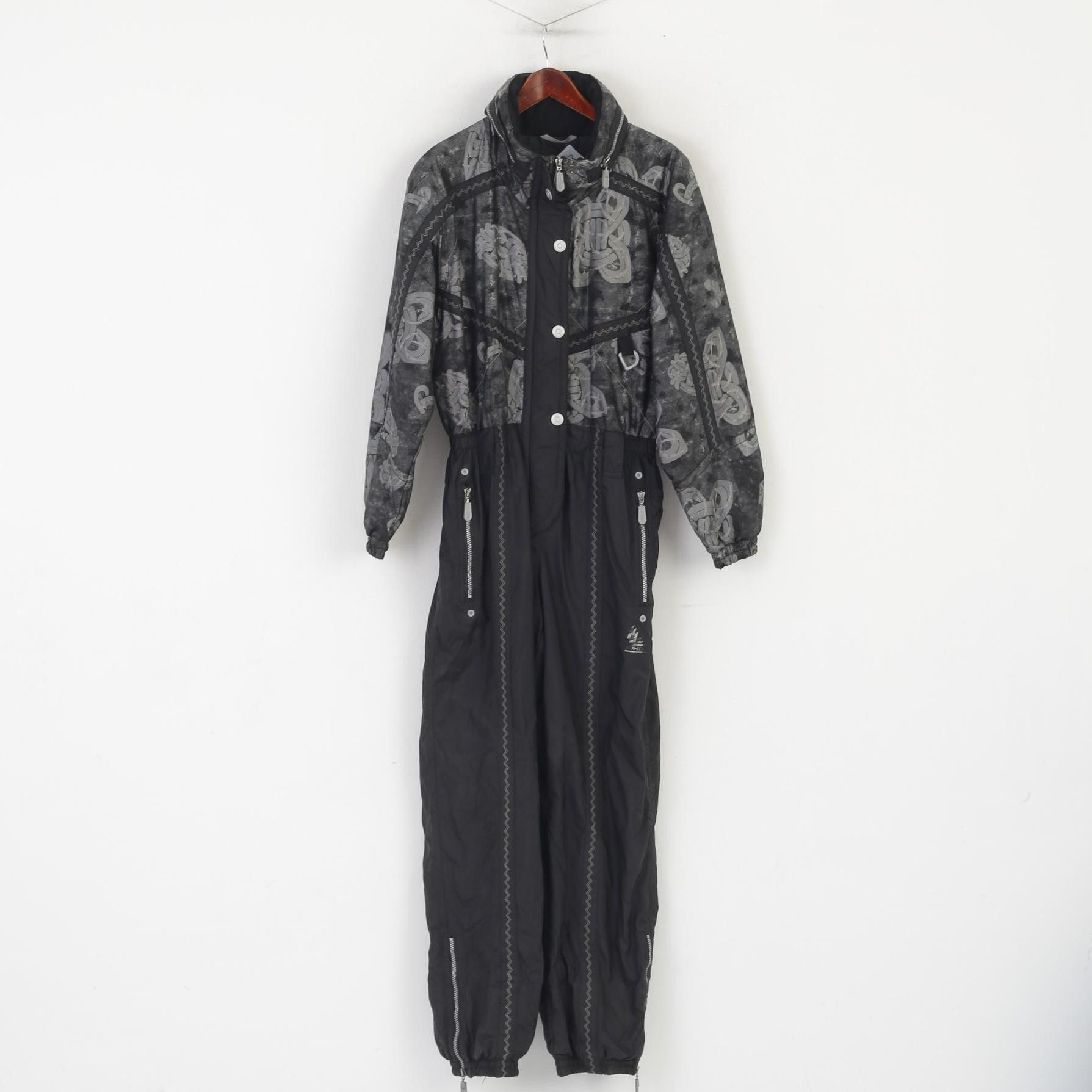 Vintage Luhta Women 14 40 Ski Suit One Piece Black Shiny 5463 Size L / US 10 / IT 46 - 2 Thumbnail