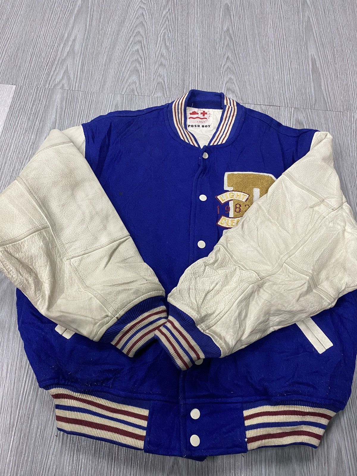 Japanese Brand Vintage 90s Poshboy Varsity Wool Leather Jacket Size US L / EU 52-54 / 3 - 8 Thumbnail