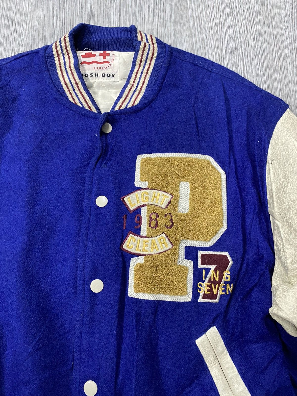 Japanese Brand Vintage 90s Poshboy Varsity Wool Leather Jacket Size US L / EU 52-54 / 3 - 4 Thumbnail