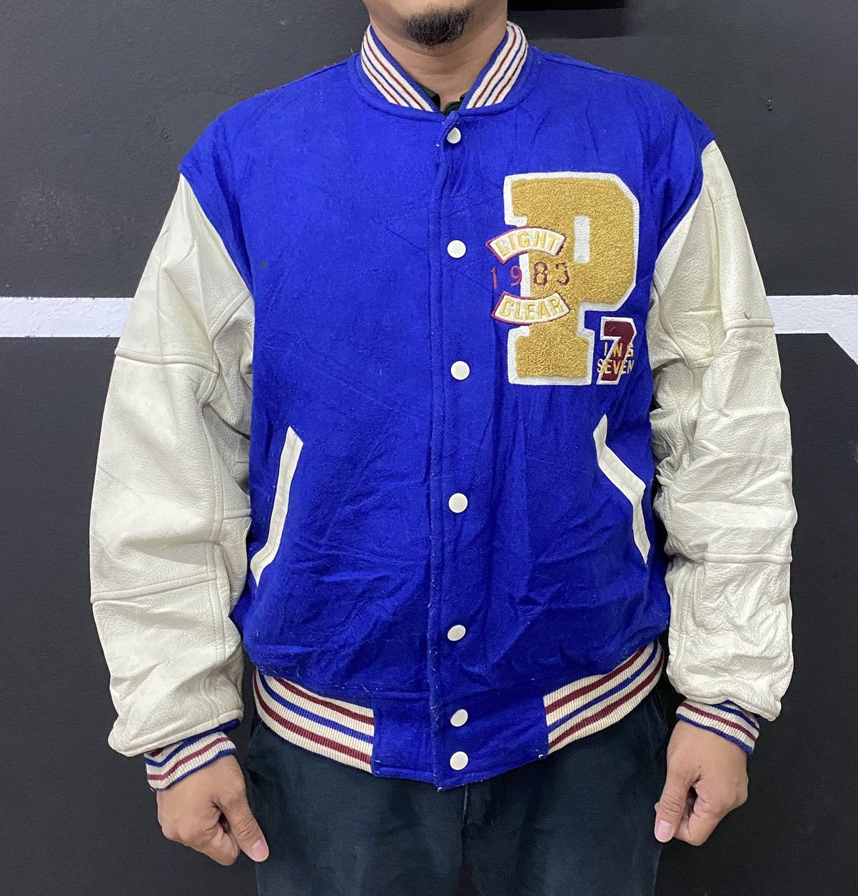 Japanese Brand Vintage 90s Poshboy Varsity Wool Leather Jacket Size US L / EU 52-54 / 3 - 9 Thumbnail