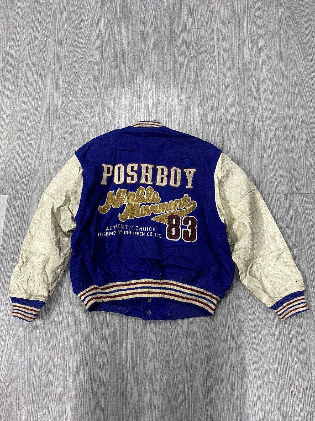 Japanese Brand Vintage 90s Poshboy Varsity Wool Leather Jacket Size US L / EU 52-54 / 3 - 6 Thumbnail