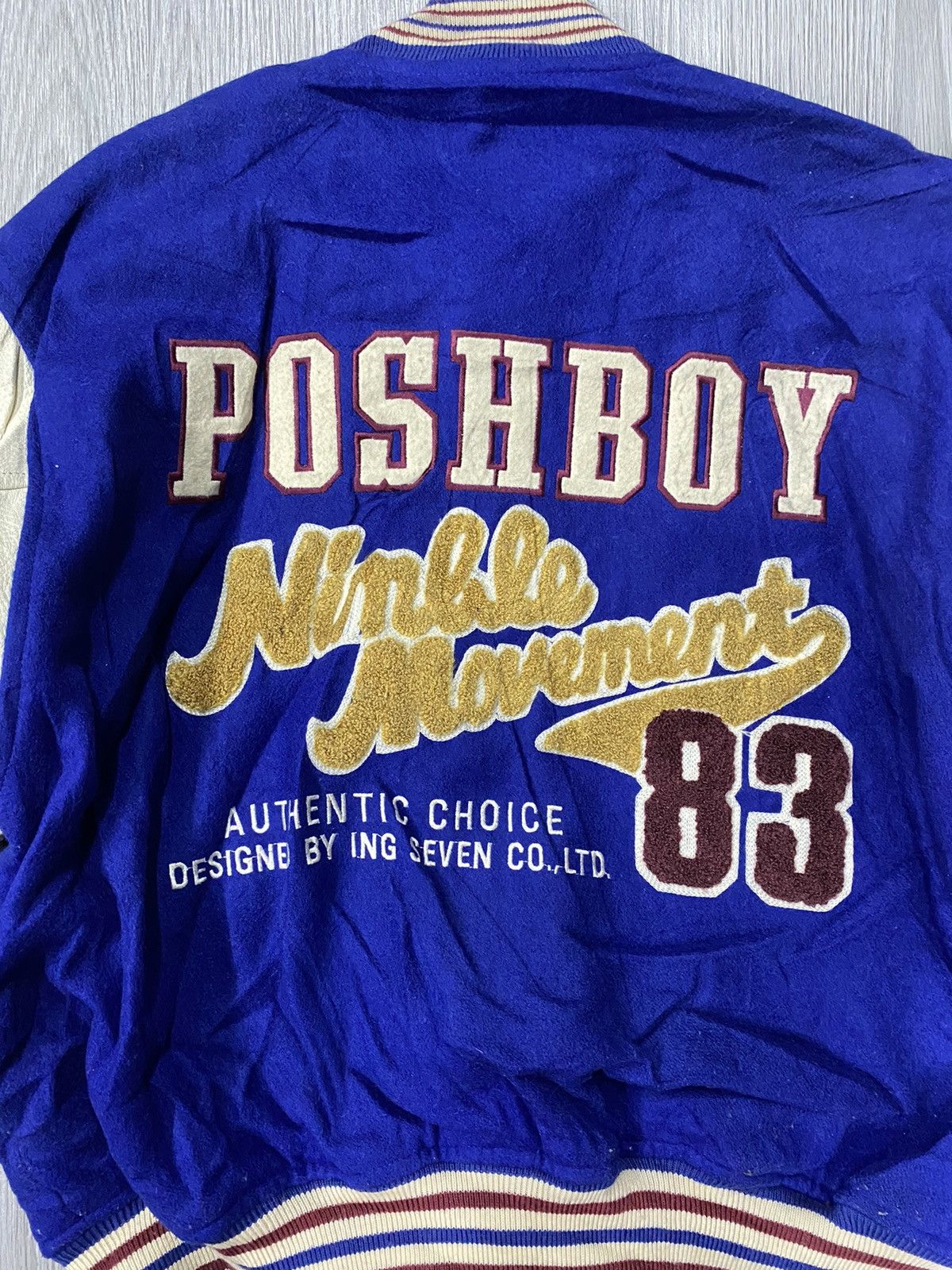 Japanese Brand Vintage 90s Poshboy Varsity Wool Leather Jacket Size US L / EU 52-54 / 3 - 7 Thumbnail