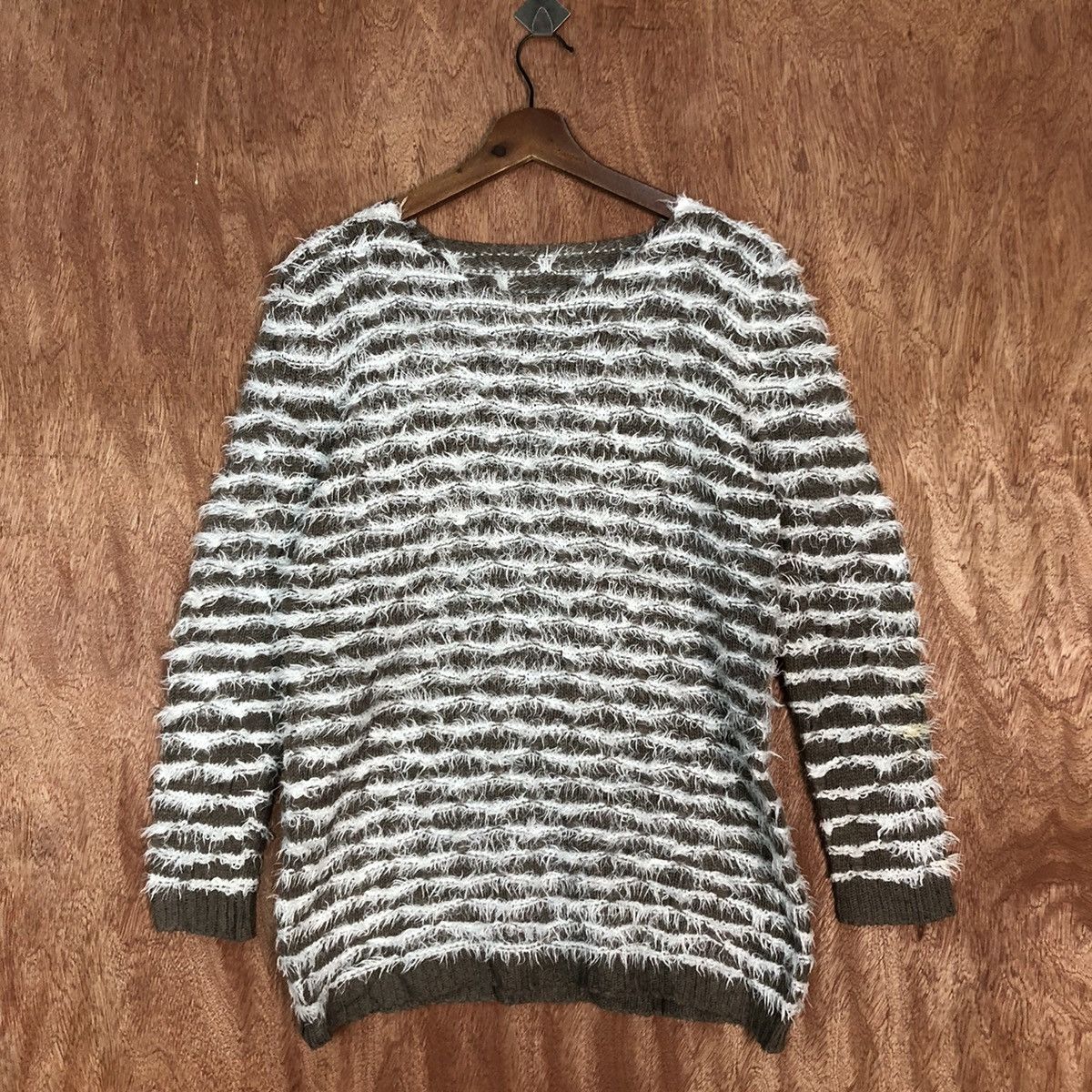 Homespun Knitwear × Japanese Brand × Solid and Striped Holee Brown Mohair Striped Knitwear #0418 Size US M / EU 48-50 / 2 - 3 Thumbnail