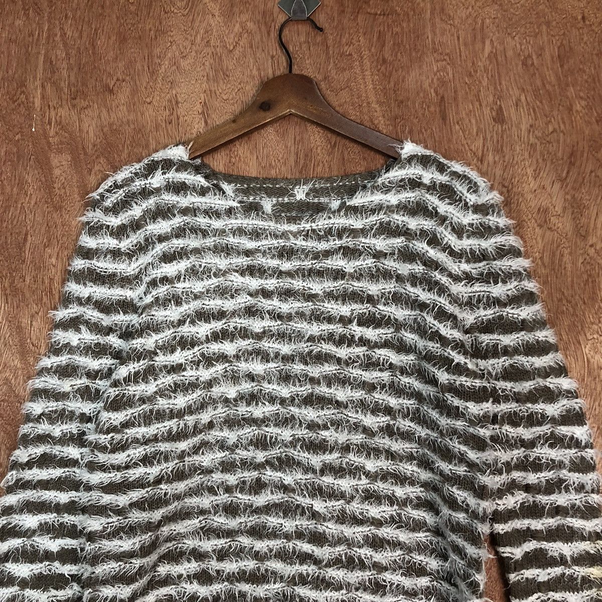 Homespun Knitwear × Japanese Brand × Solid and Striped Holee Brown Mohair Striped Knitwear #0418 Size US M / EU 48-50 / 2 - 2 Thumbnail