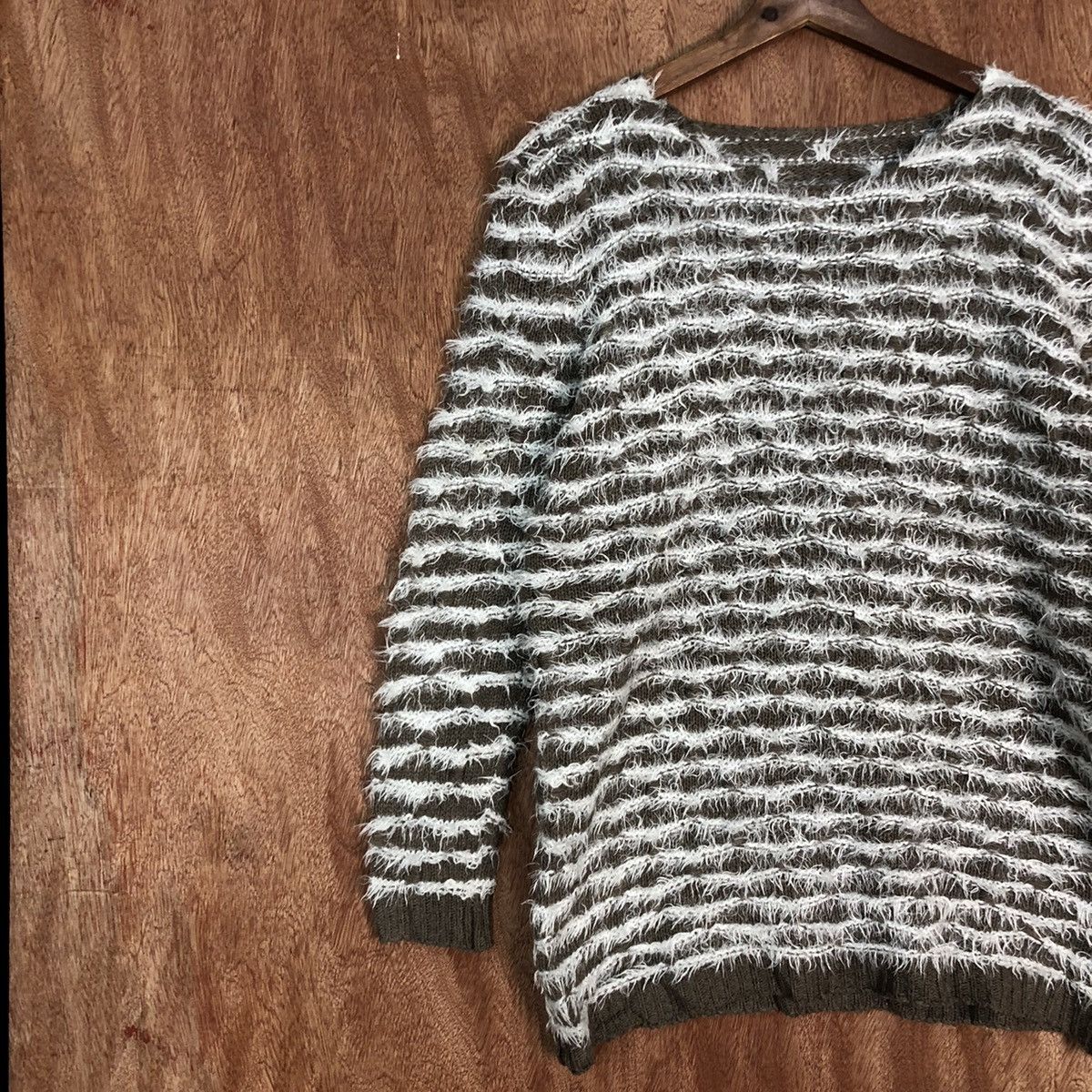 Homespun Knitwear × Japanese Brand × Solid and Striped Holee Brown Mohair Striped Knitwear #0418 Size US M / EU 48-50 / 2 - 7 Thumbnail