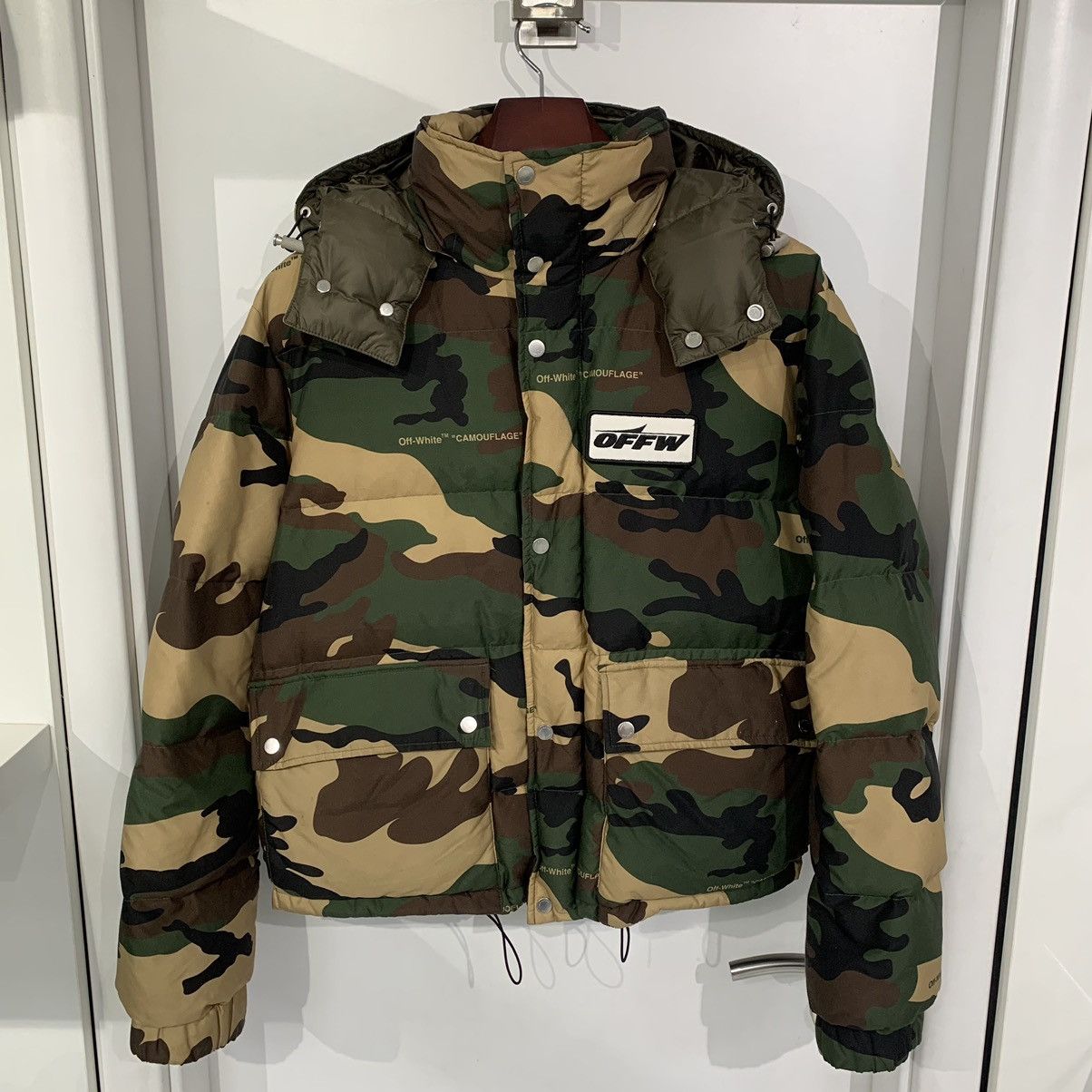 Off White Camo Down Jacket Grailed