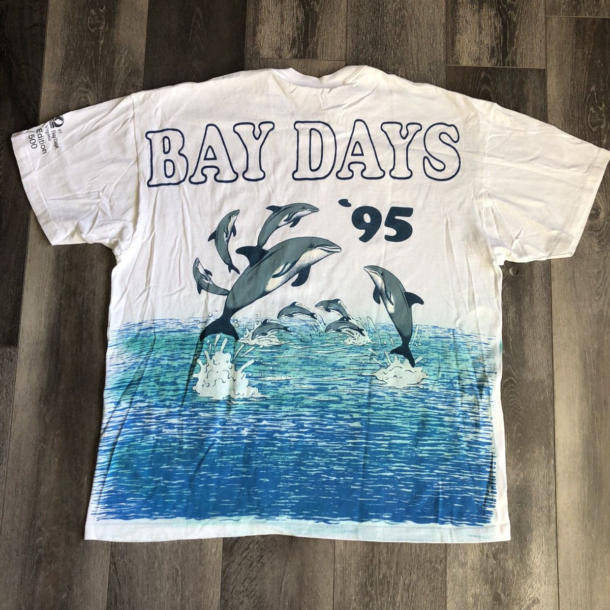 Vintage Vintage 1990s Bay Days Dolphin All Over Print Puff Logo Tee Size US XL / EU 56 / 4 - 2 Thumbnail