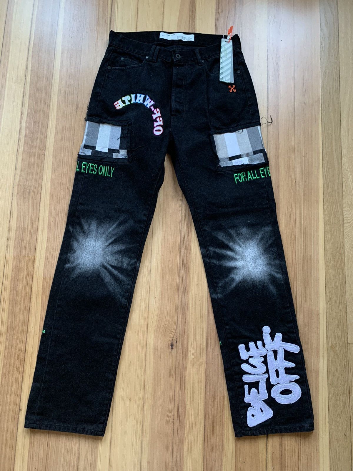 Off-White Rare Black 'All Eyes Only' Patch Relaxed Jeans | Grailed