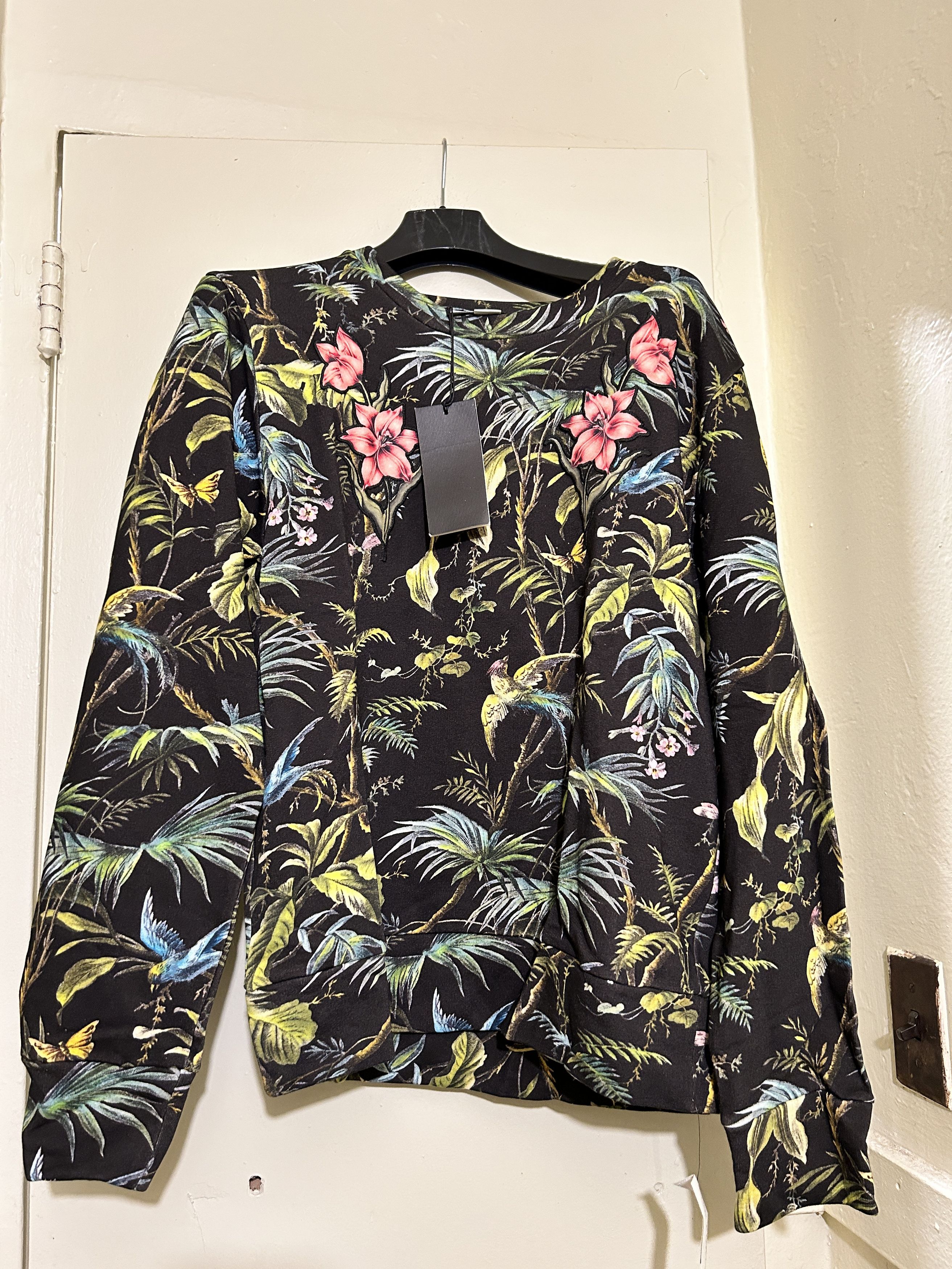 Tropical Jungle Print Jersey Sweatshirt Birds Floral tiger
