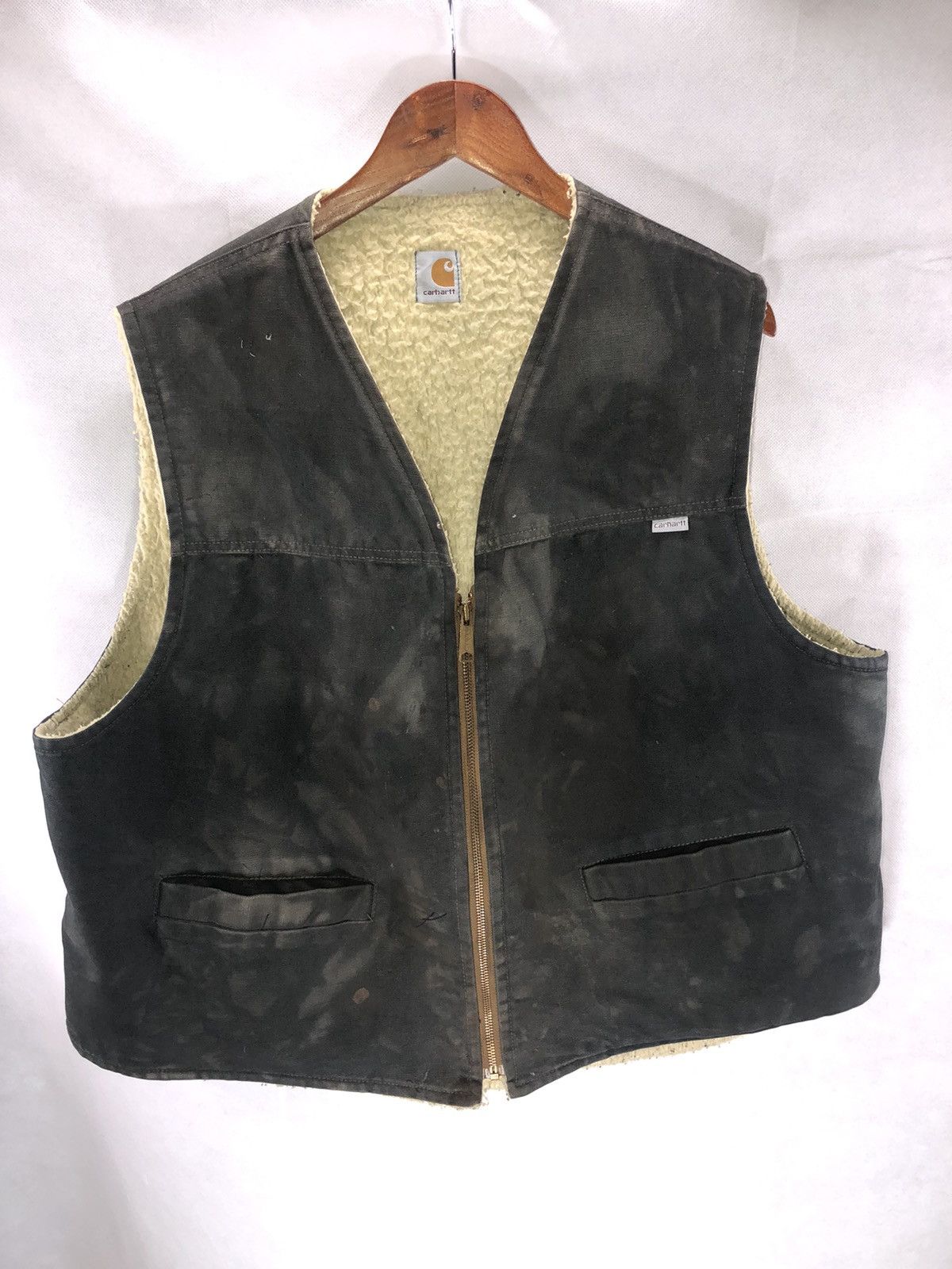Vintage Carhartt Duck Sherpa Lined Vest Large Distressed