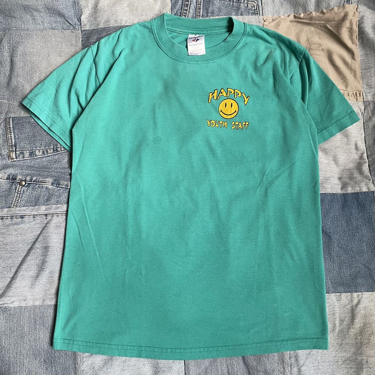 Jerzees × Vintage Vintage 00s Happy Youth Staff Teal Faded Smiley Face Shirt Size US S / EU 44-46 / 1 - 2 Thumbnail