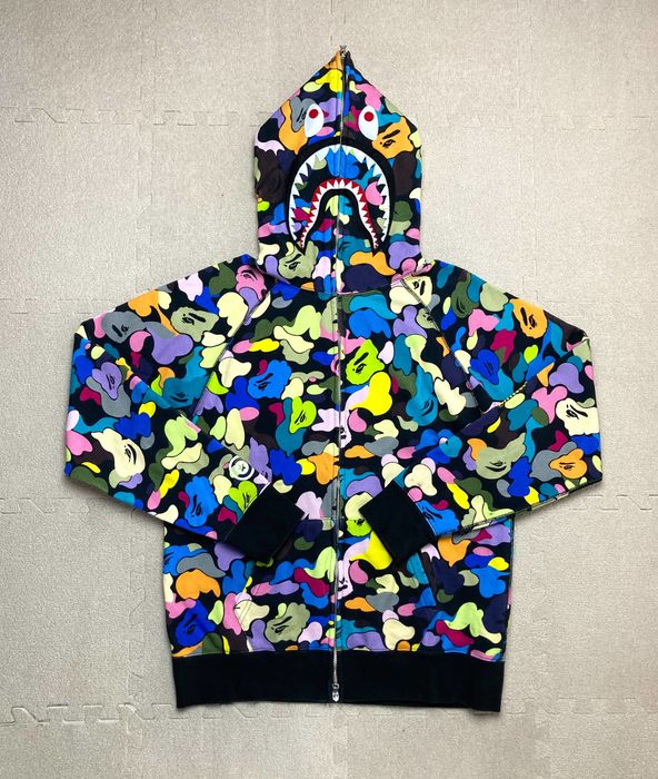 Bape Bape Black Multi Camo Shark Full Zip Hoodie PONR From Japan | Grailed