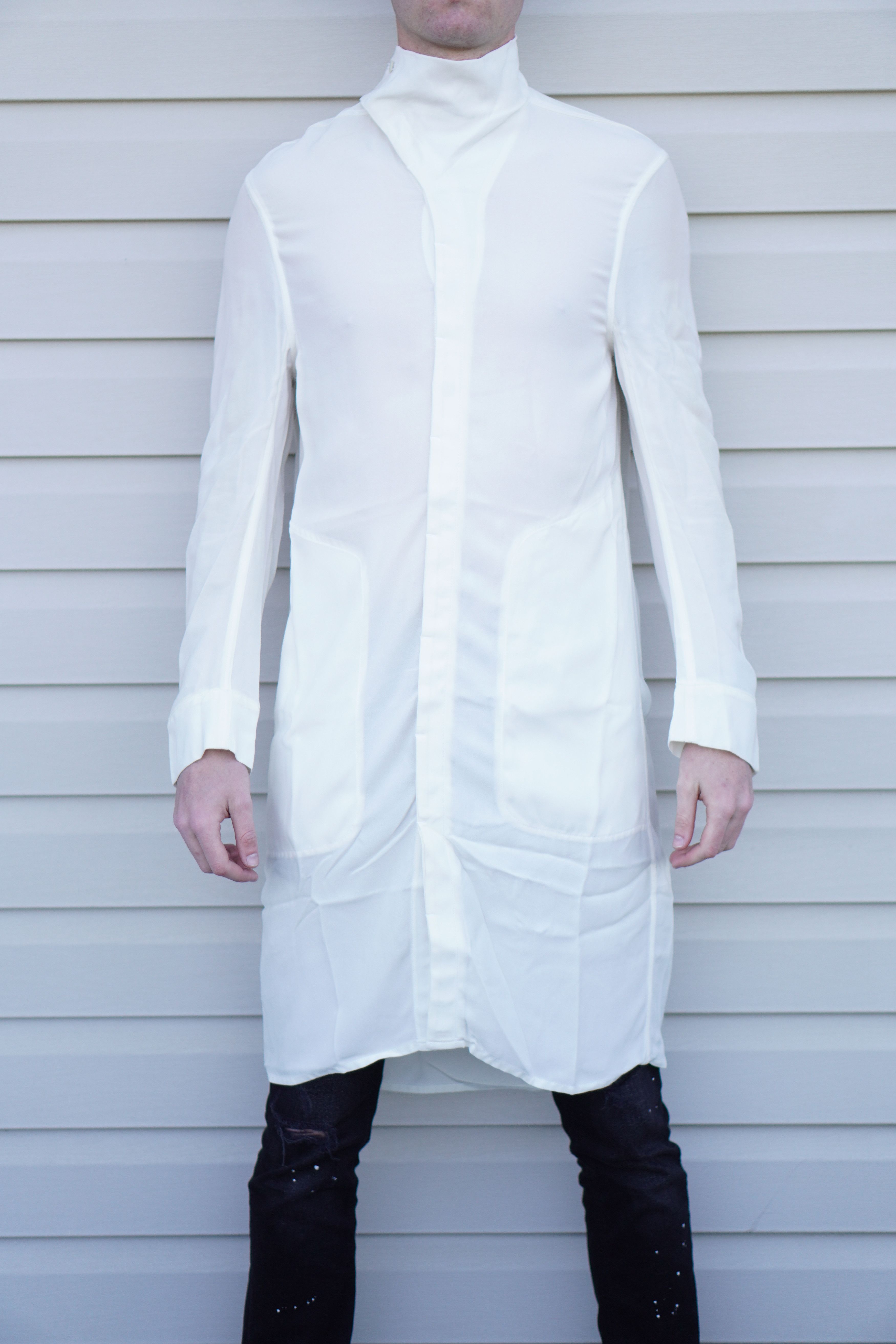 image of Rick Owens Rick Island Cowl Longline Crepe Shirt Jacket Milk White in White Milk (Size Medium)
