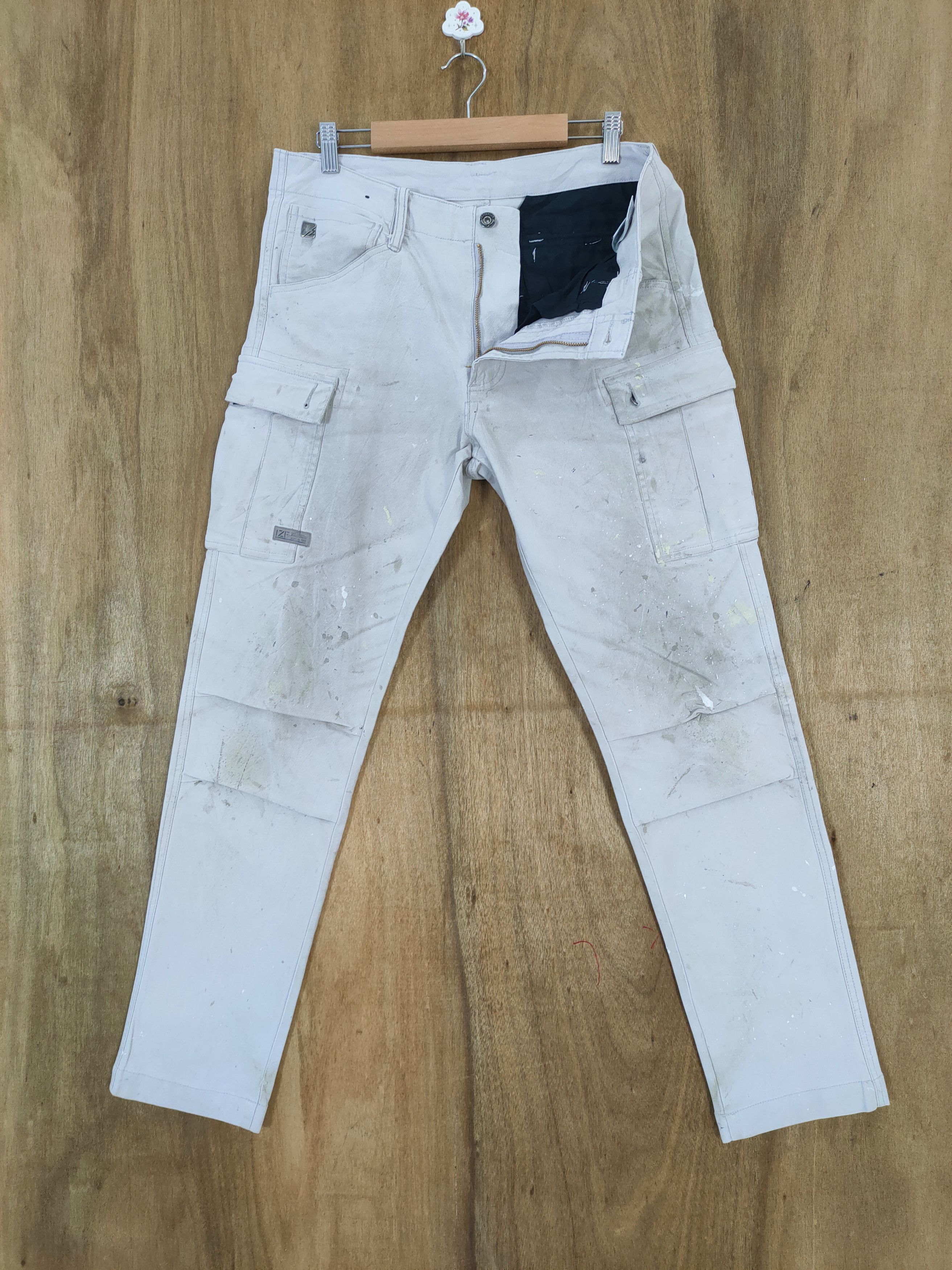 Japanese Brand IZ FRONTIER FADED DIRTY WORKWEAR SKINNY CARGO PANTS Size US 33 - 1 Thumbnail