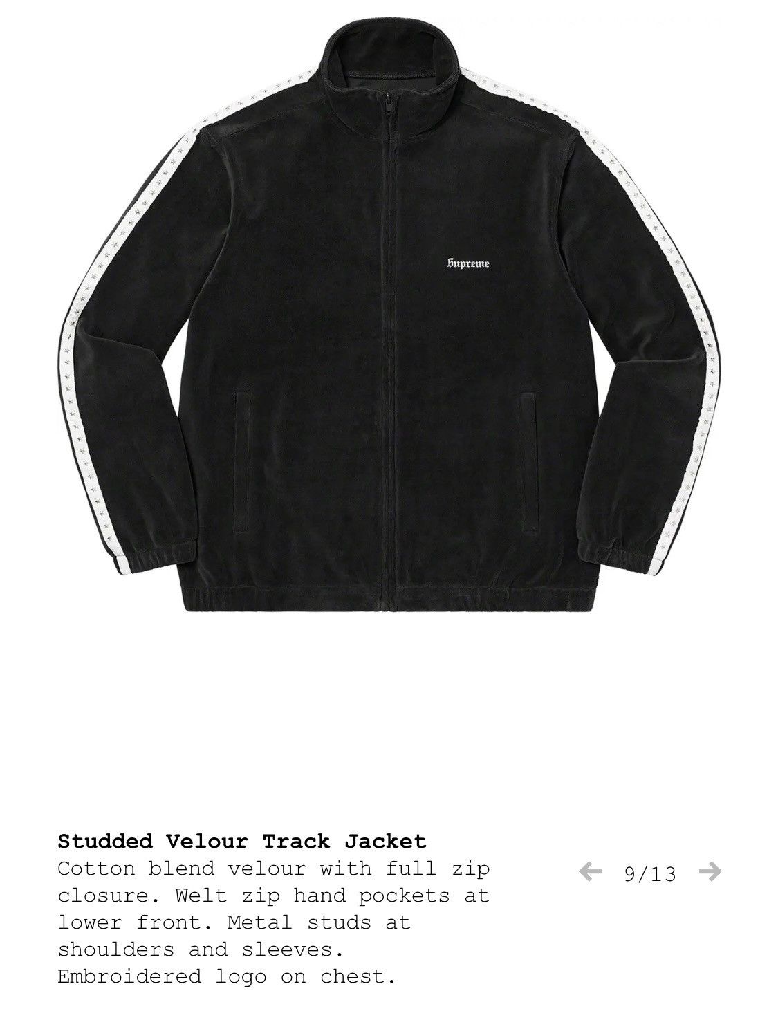 Supreme Supreme Studded Velour Track Jacket Black Large | Grailed