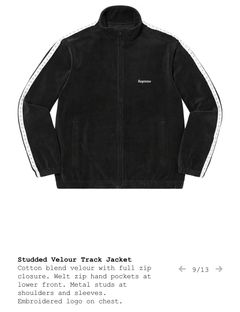 Supreme Velour Track Jacket Black   Grailed
