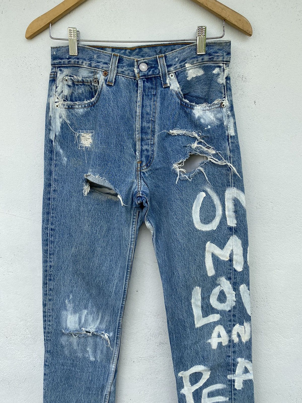 Levi's Vintage Levis 501 distessed painted custom jeans Size US 28 / EU 44 - 16 Thumbnail