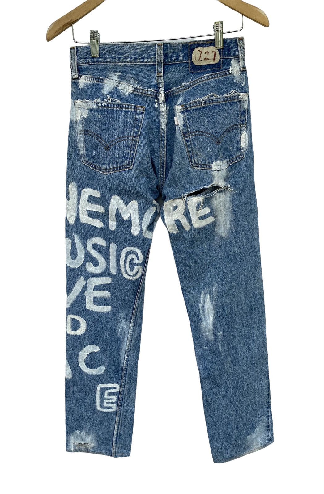 Vintage Levis 501 distessed painted custom jeans